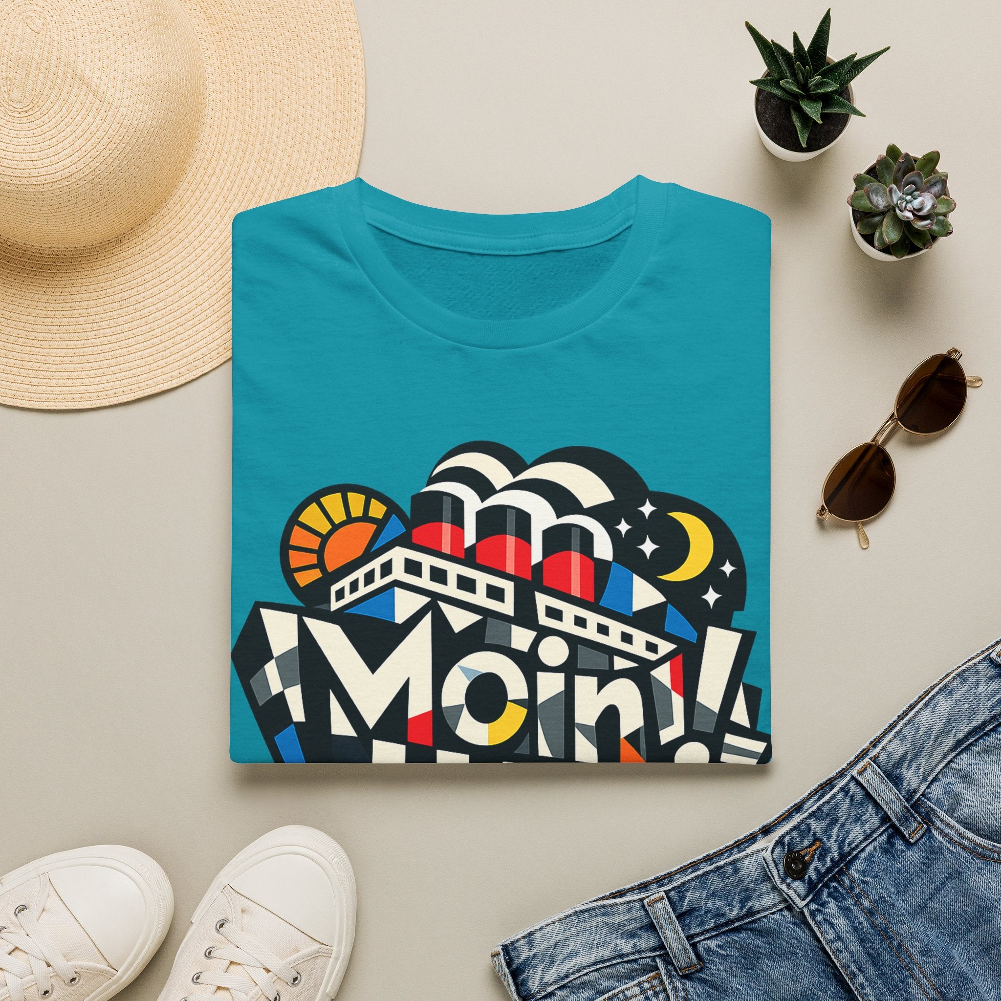 oryggy Originals Summer line T-Shirt — Colorful Retro Nautical 'Moin!' Graphic Tee