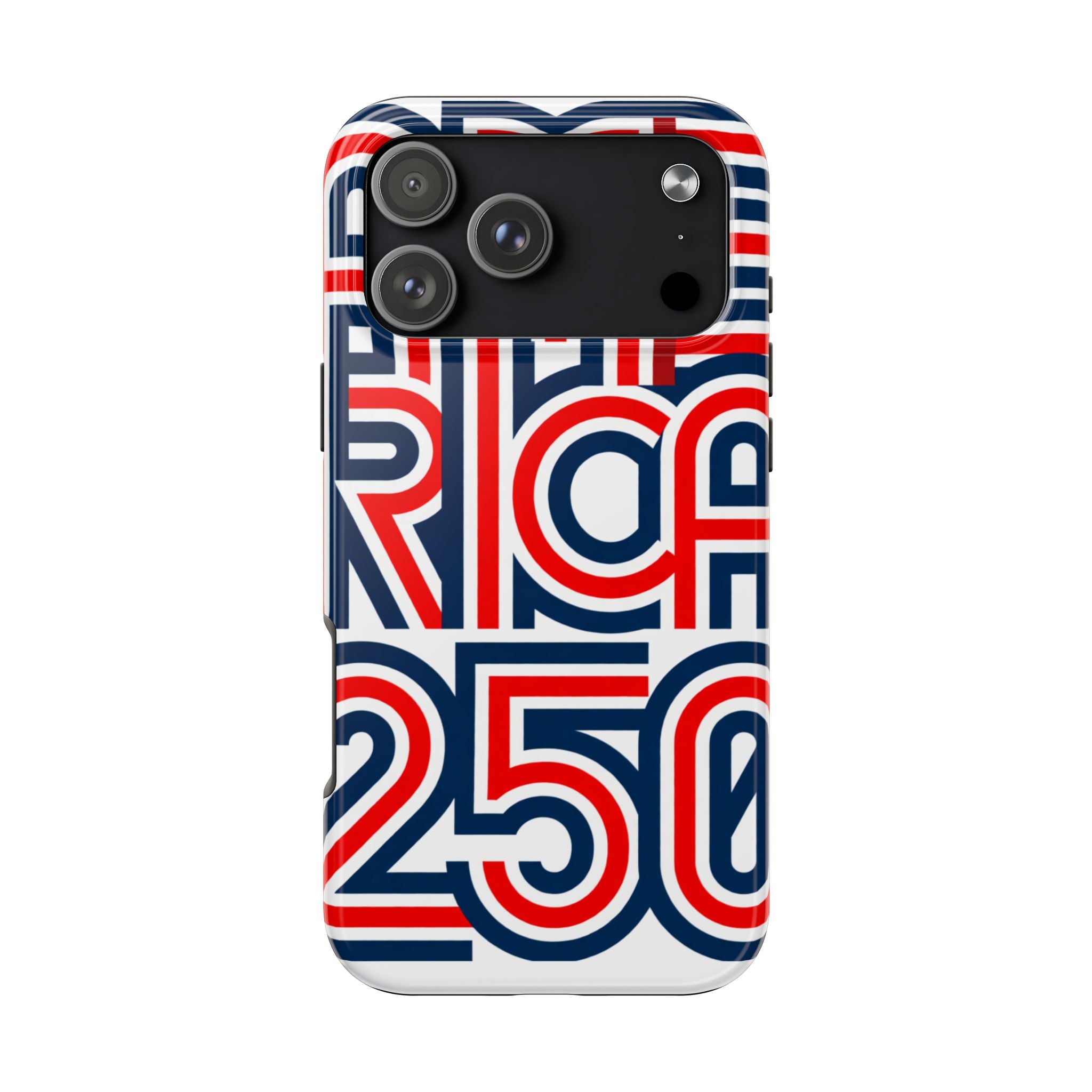 Patriotic 'America 250' Tough Phone Case – Red, White & Blue Retro Typography
