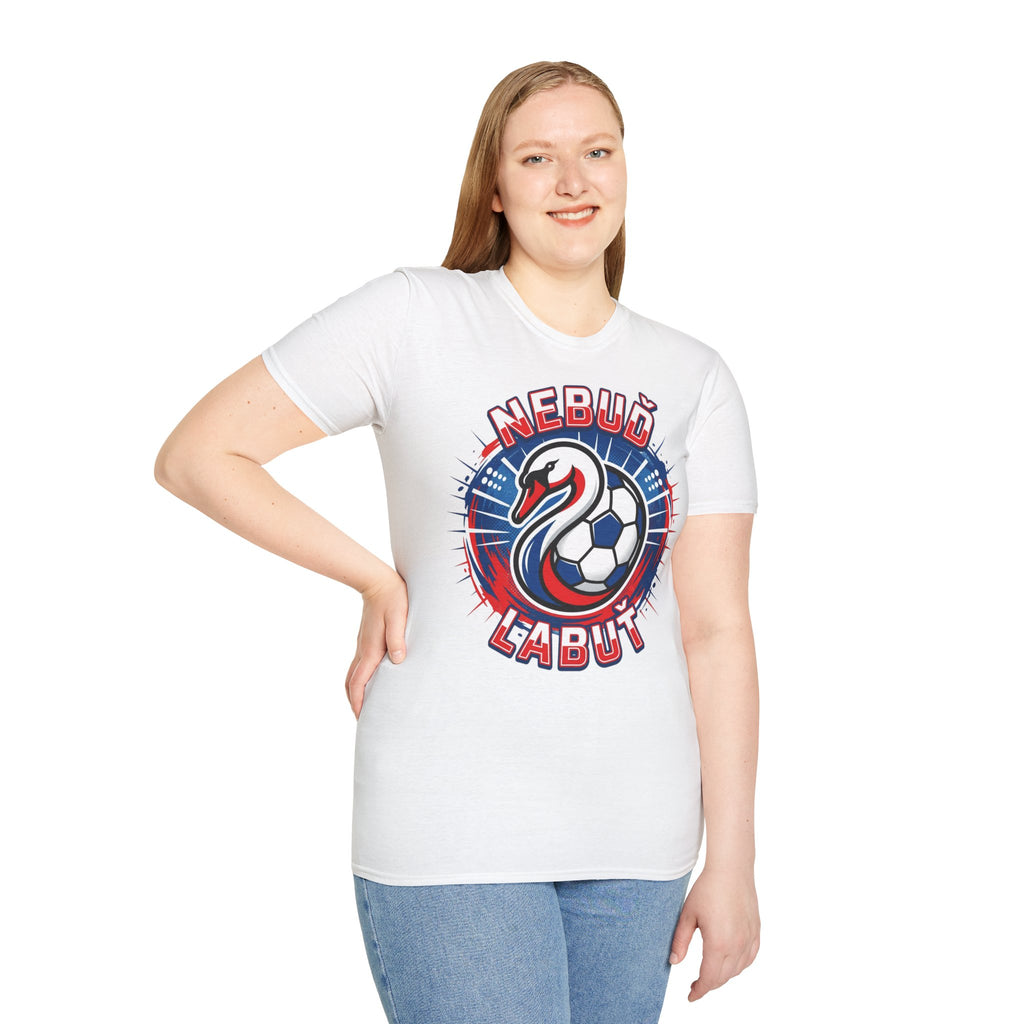 Soccer Swan Graphic T-Shirt — 'NEBUĎ L'ABUŤ' Personalized Czech Football Fan Tee