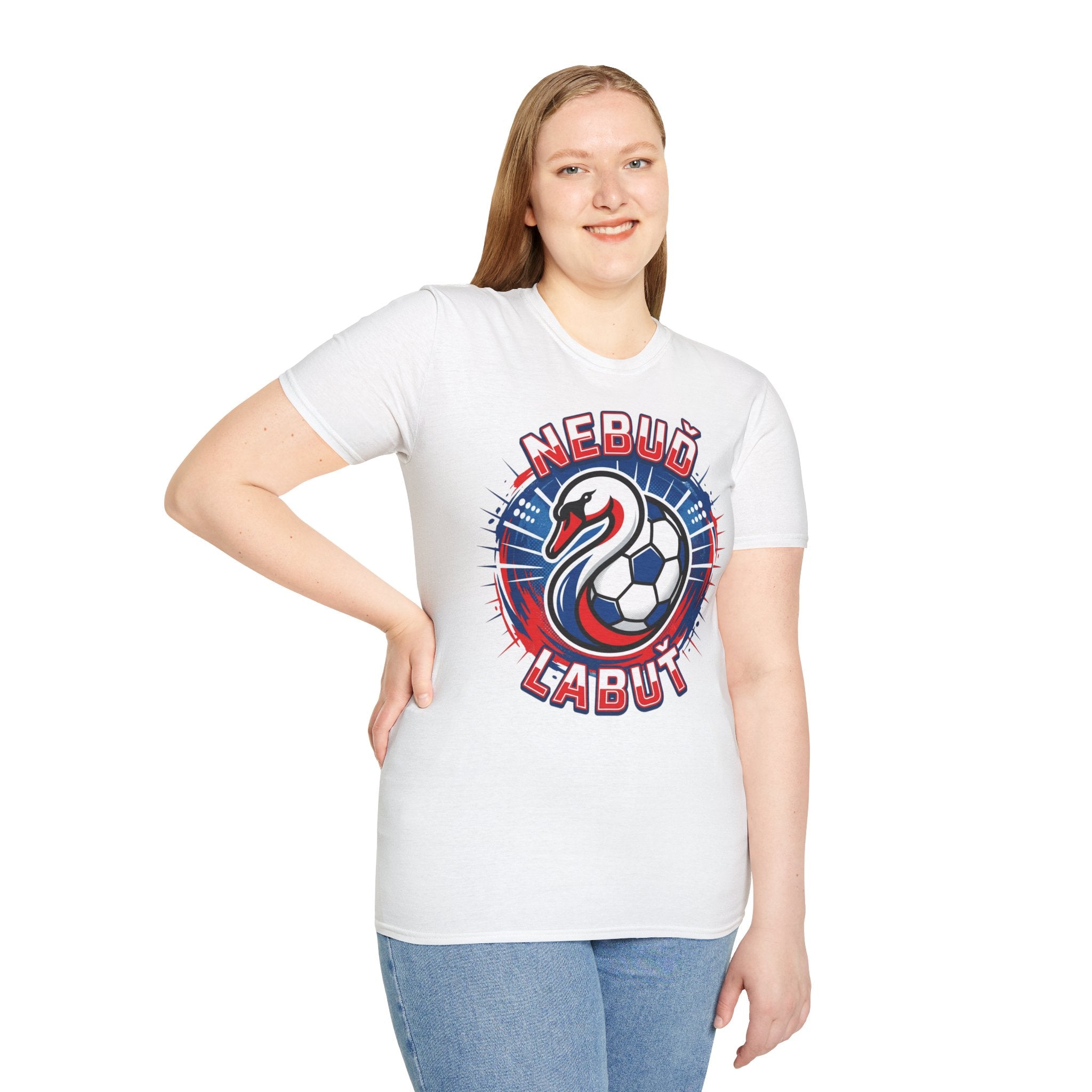 Soccer Swan Graphic T-Shirt — 'NEBUĎ L'ABUŤ' Personalized Czech Football Fan Tee
