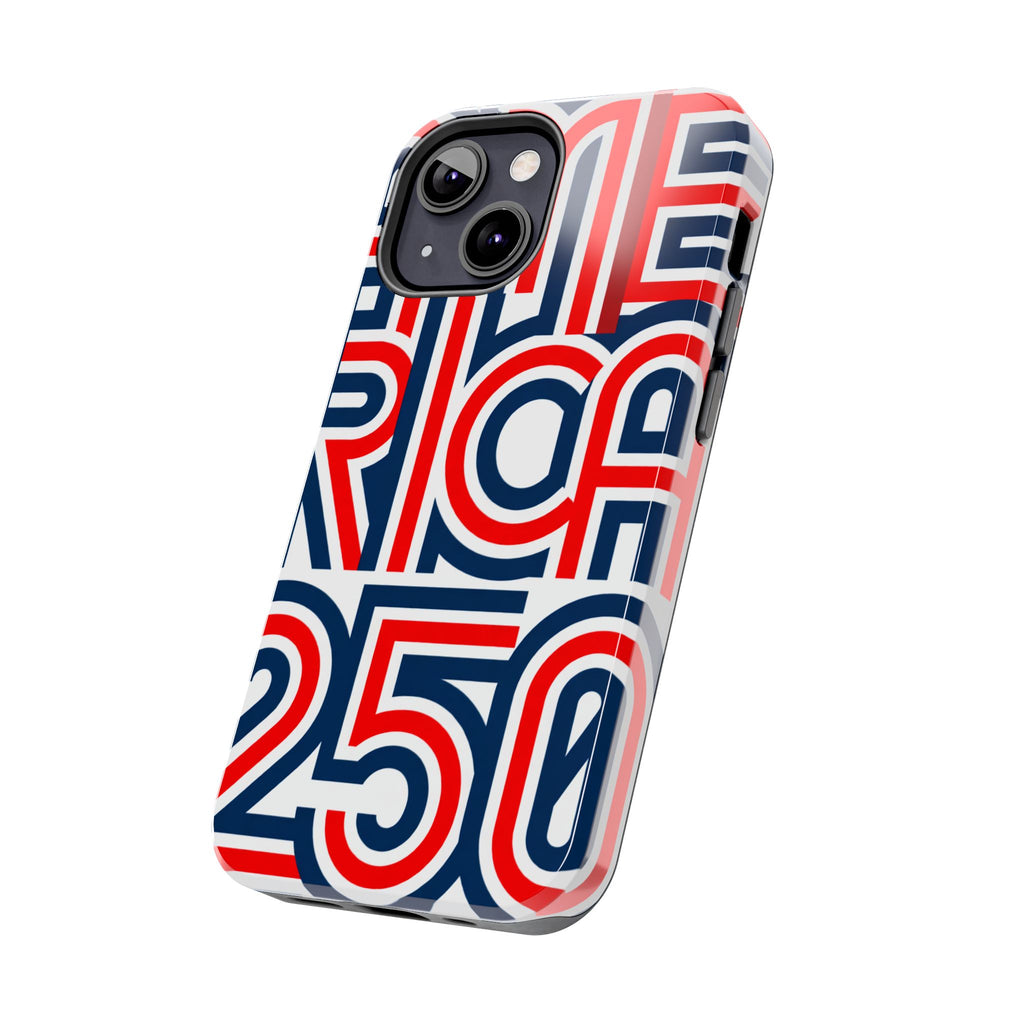 Patriotic 'America 250' Tough Phone Case – Red, White & Blue Retro Typography