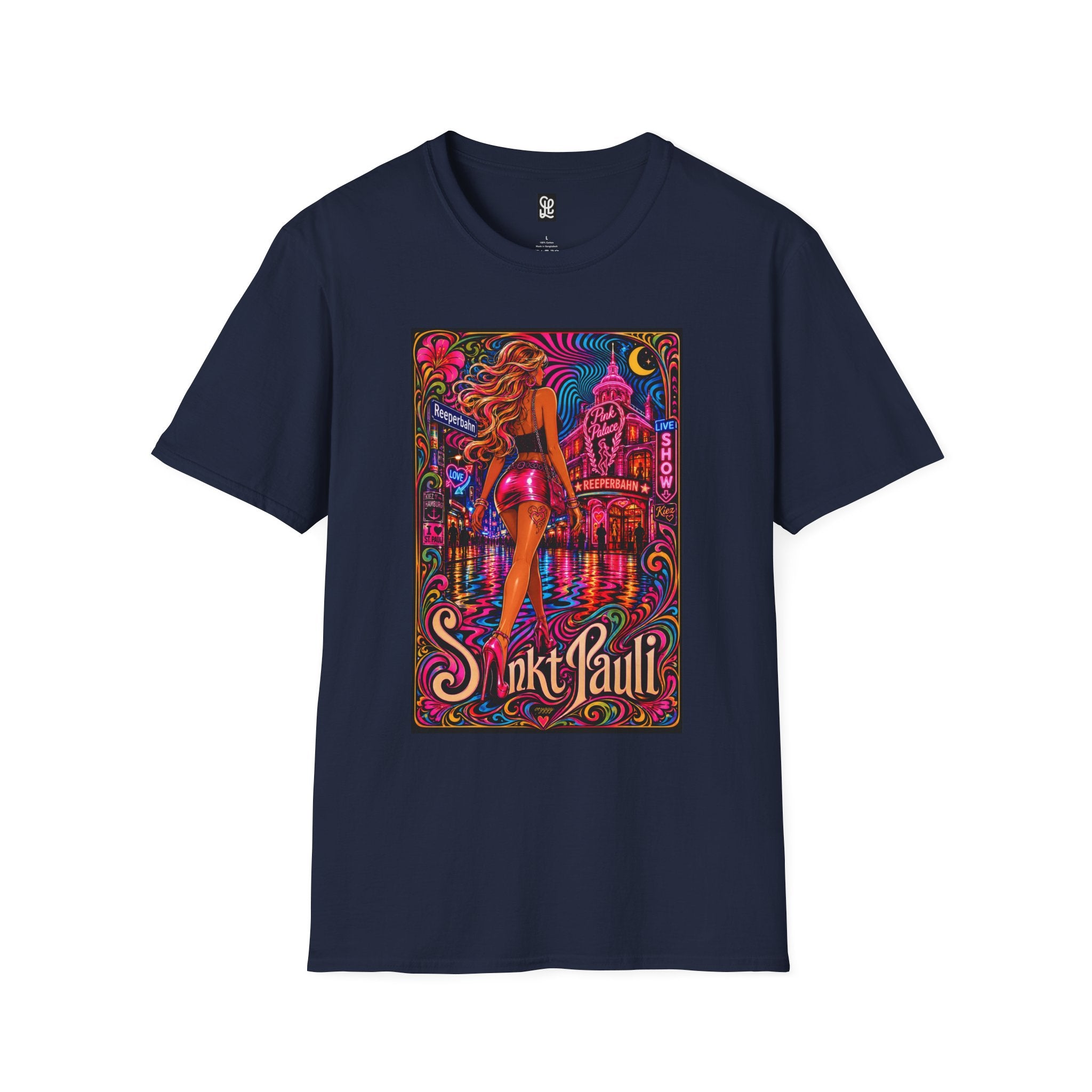 oryggy Originals Summer line Vintage Neon Strip Poster T-Shirt — Saint Pauli Nightlife Graphic Tee