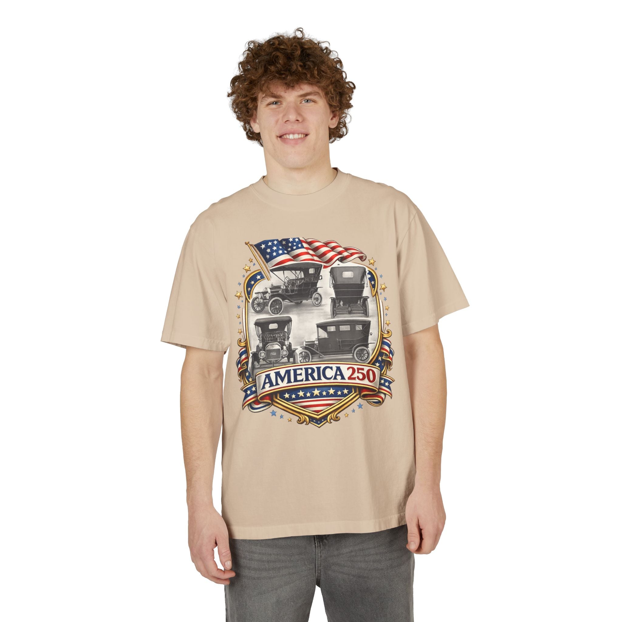 America 250 Vintage Cars Patriotic T-Shirt — 100% USA cotton
