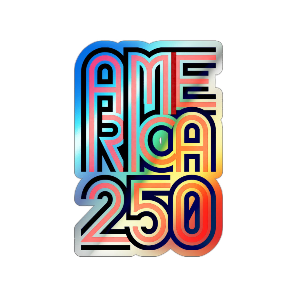 America 250 Retro Neon Typography Sticker | Holographic Die-cut Sticker