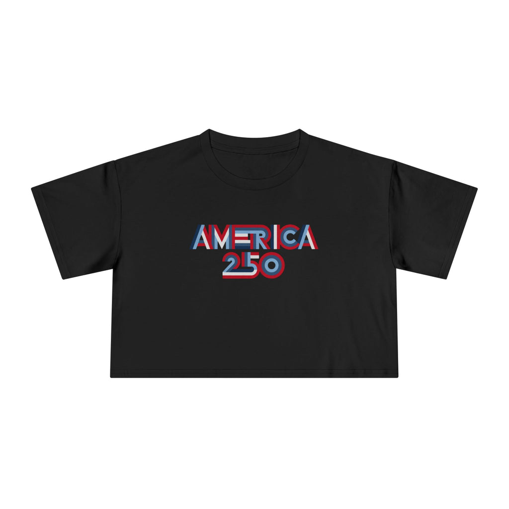 America 250 Crop Tee — Patriotic 3D Red & Blue Graphic