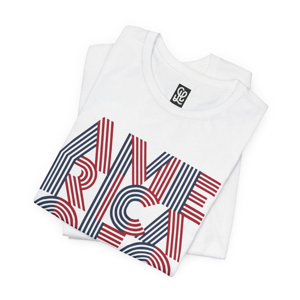 America 250 Tee | Patriotic Red Blue Striped Typography