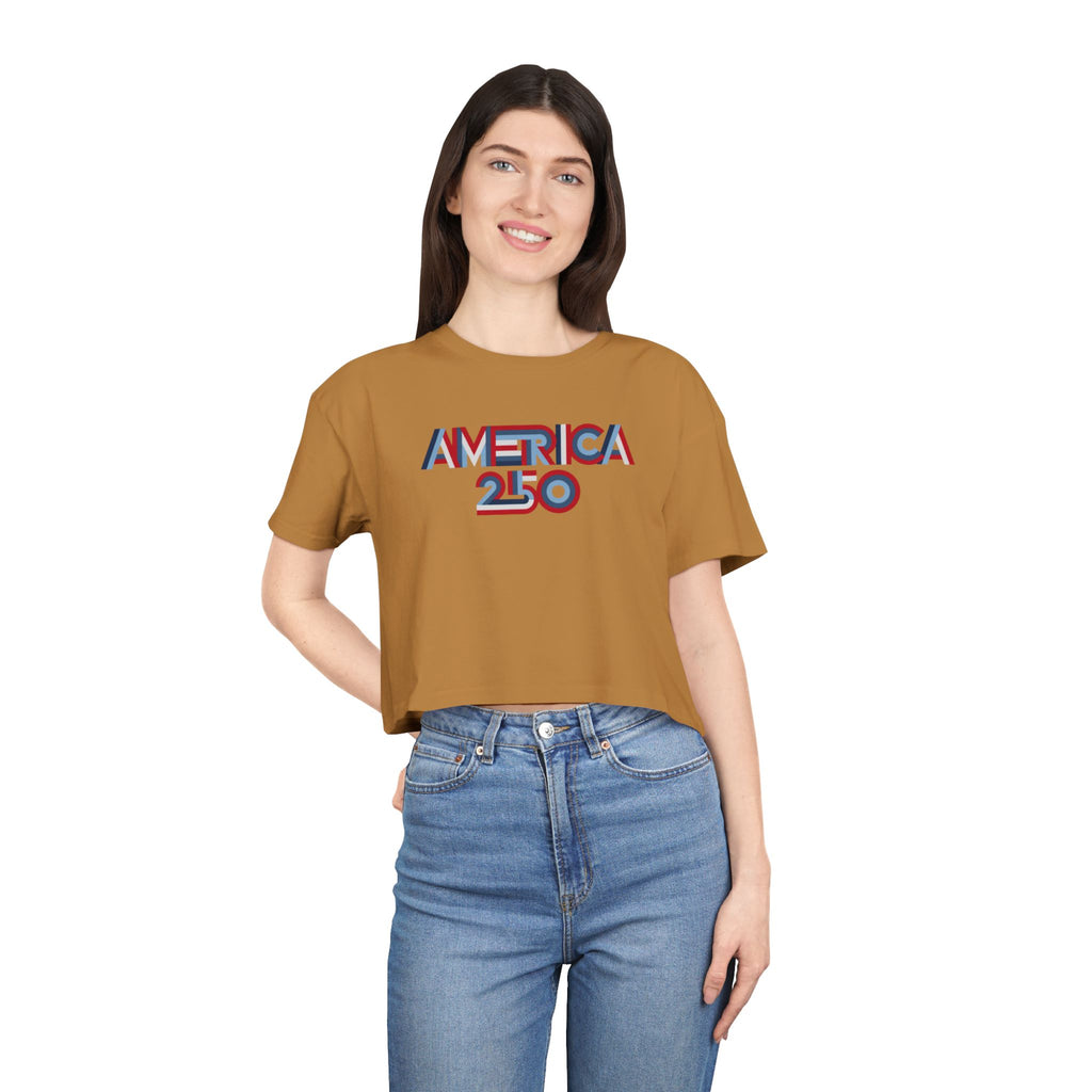 America 250 Crop Tee — Patriotic 3D Red & Blue Graphic
