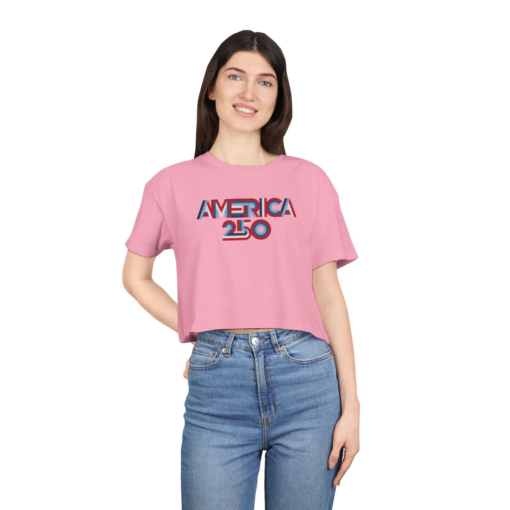 America 250 Crop Tee — Patriotic 3D Red & Blue Graphic