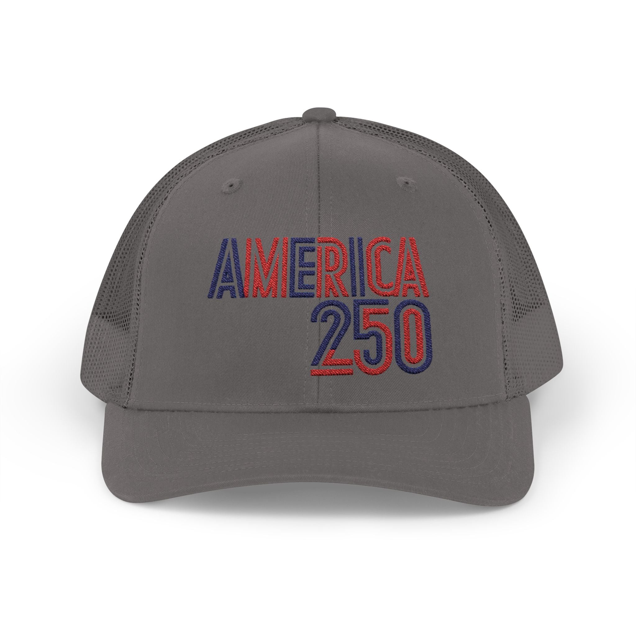 America 250 Snapback Cap | Patriotic USA Flag Text Trucker Hat