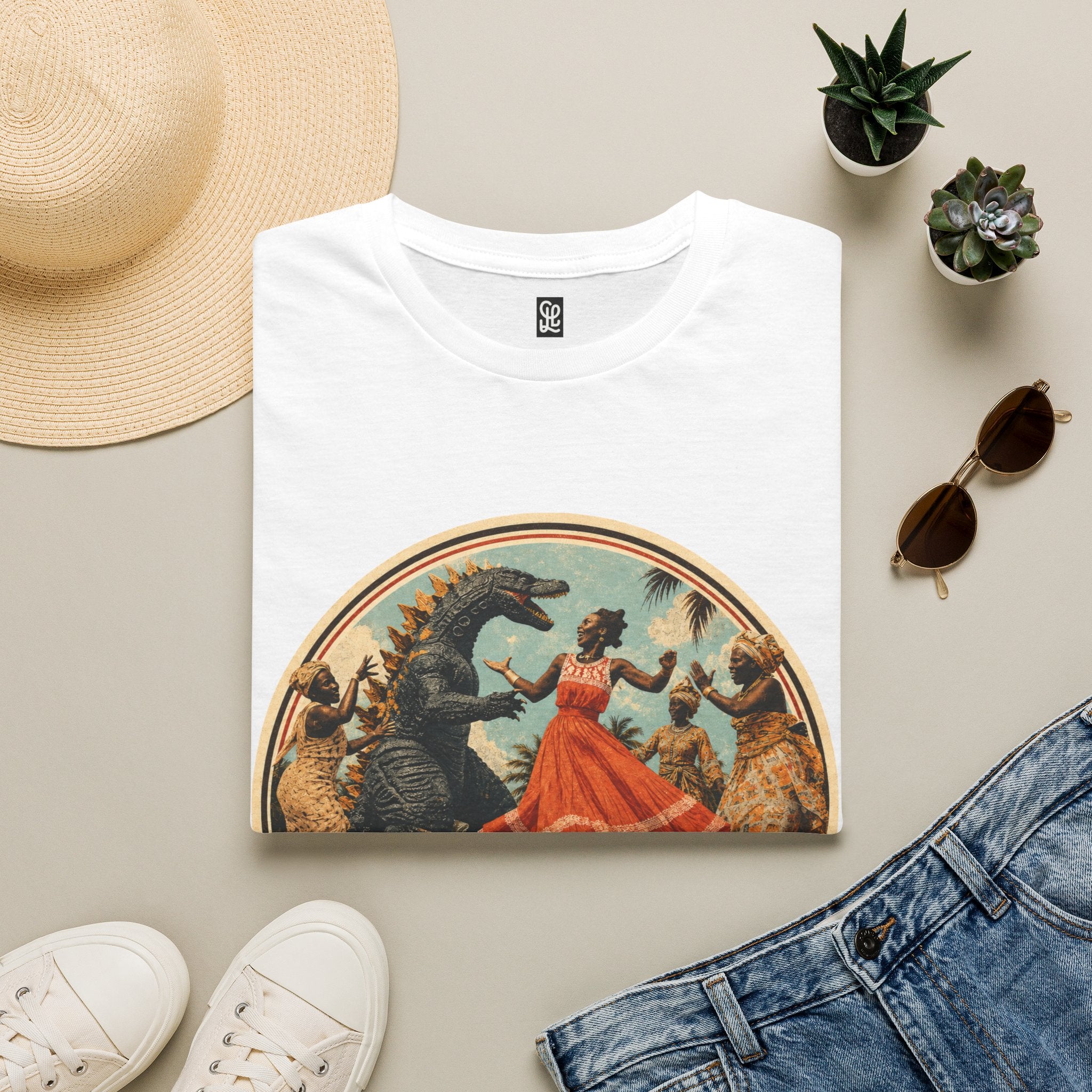 oryggy Originals Summer line Retro Dance Godzilla T-Shirt — Vintage 'Lasst uns tanzen' Graphic