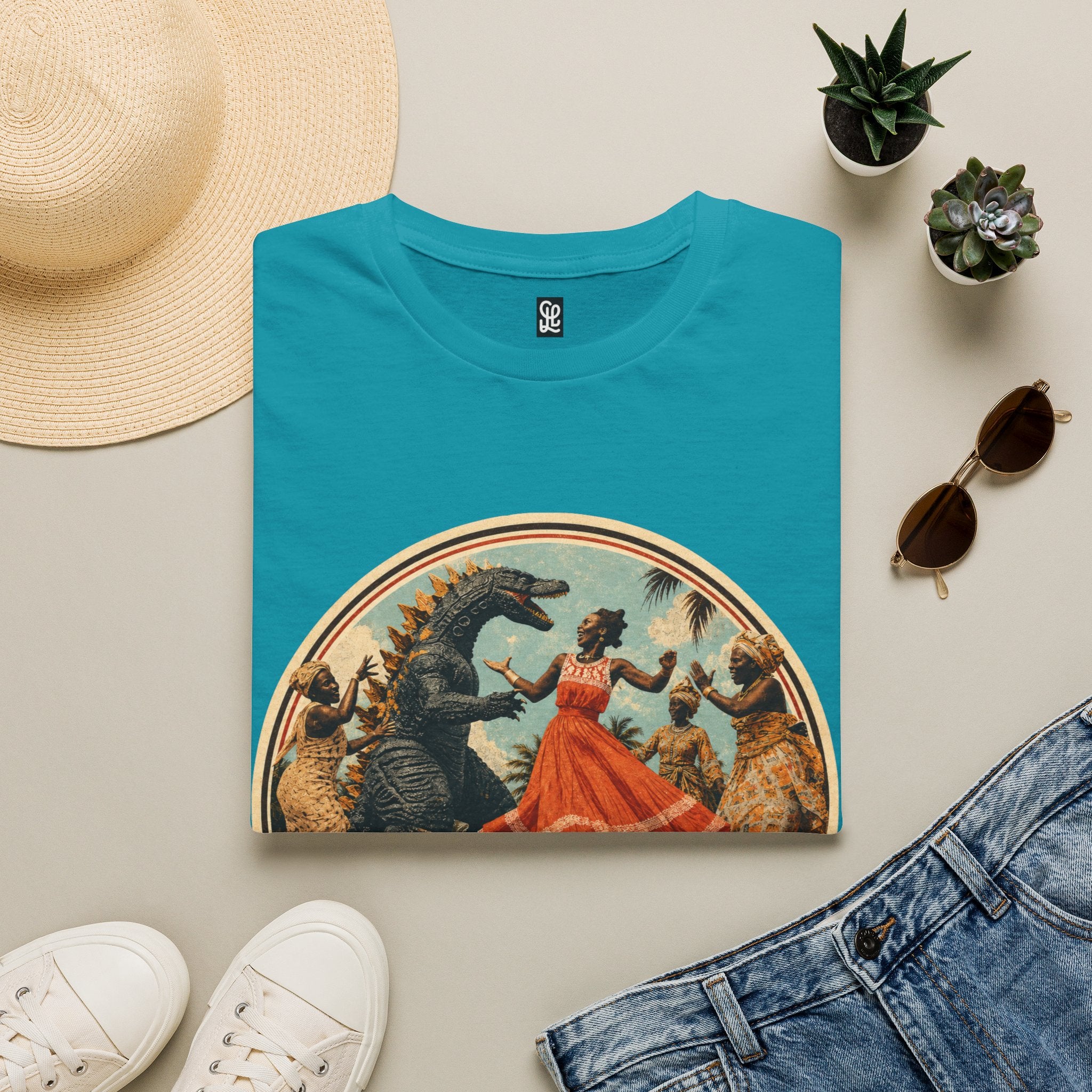 oryggy Originals Summer line Retro Dance Godzilla T-Shirt — Vintage 'Lasst uns tanzen' Graphic