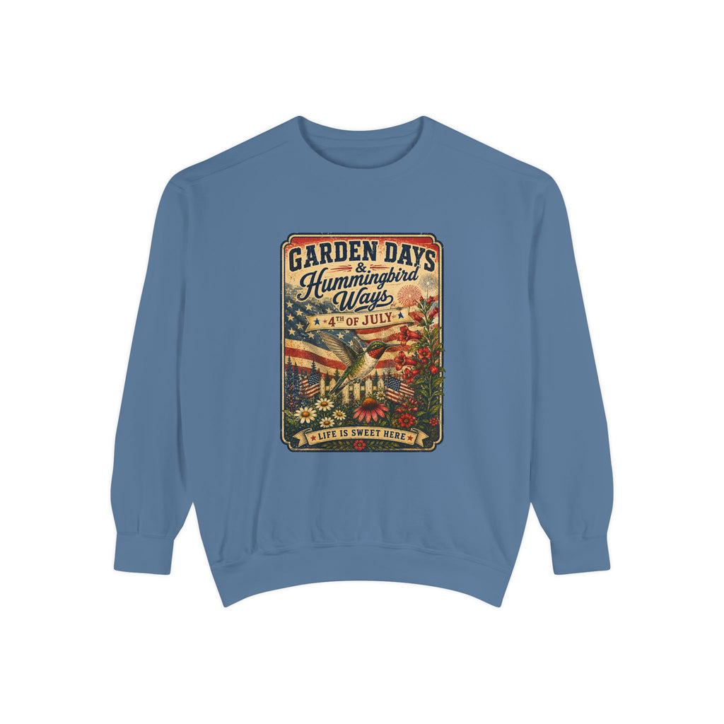 America 250 Garden Days Summer Sweatshirt — "Sweet Summer Wings" Vintage Floral 4th of July Crewneck