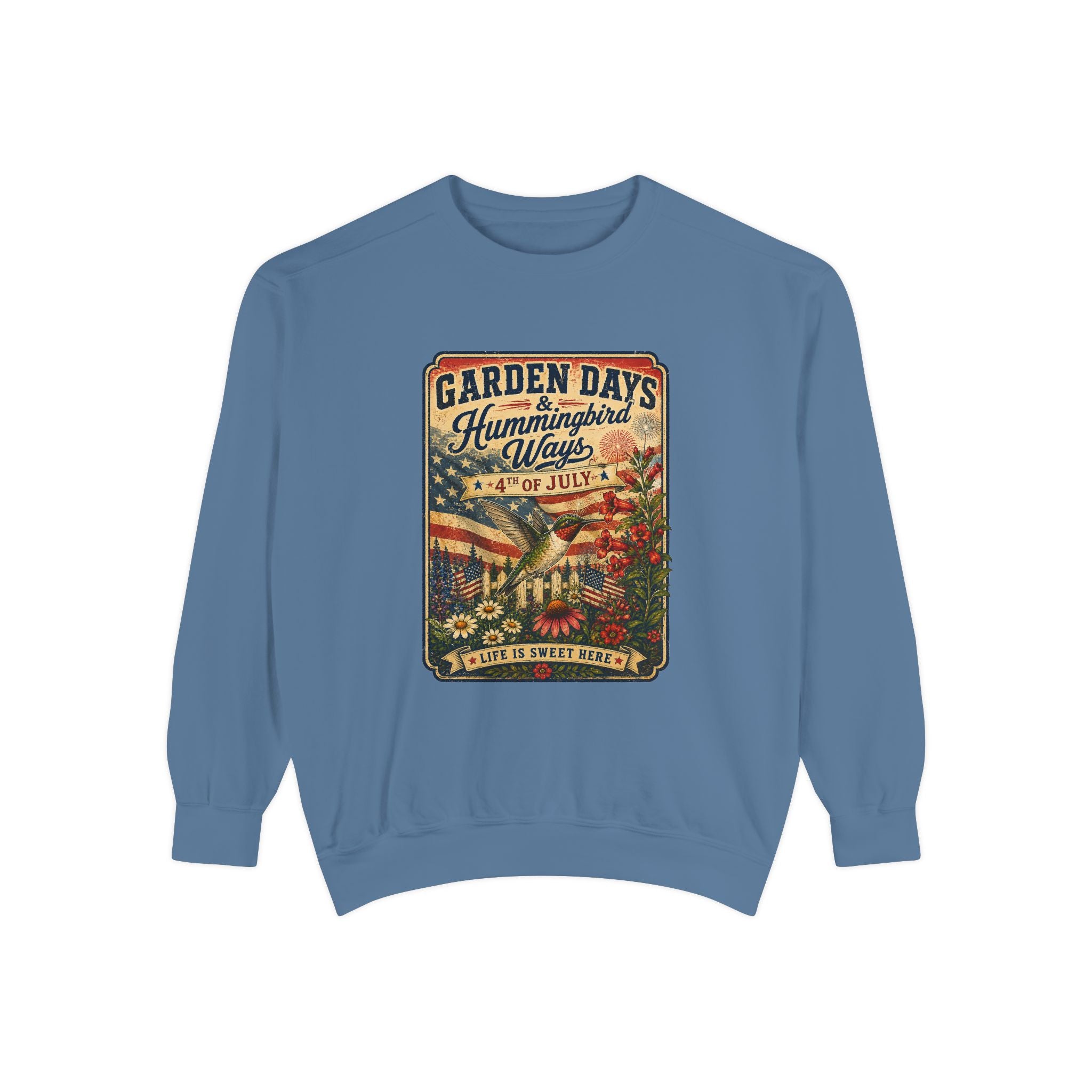 America 250 Garden Days Summer Sweatshirt — "Sweet Summer Wings" Vintage Floral 4th of July Crewneck