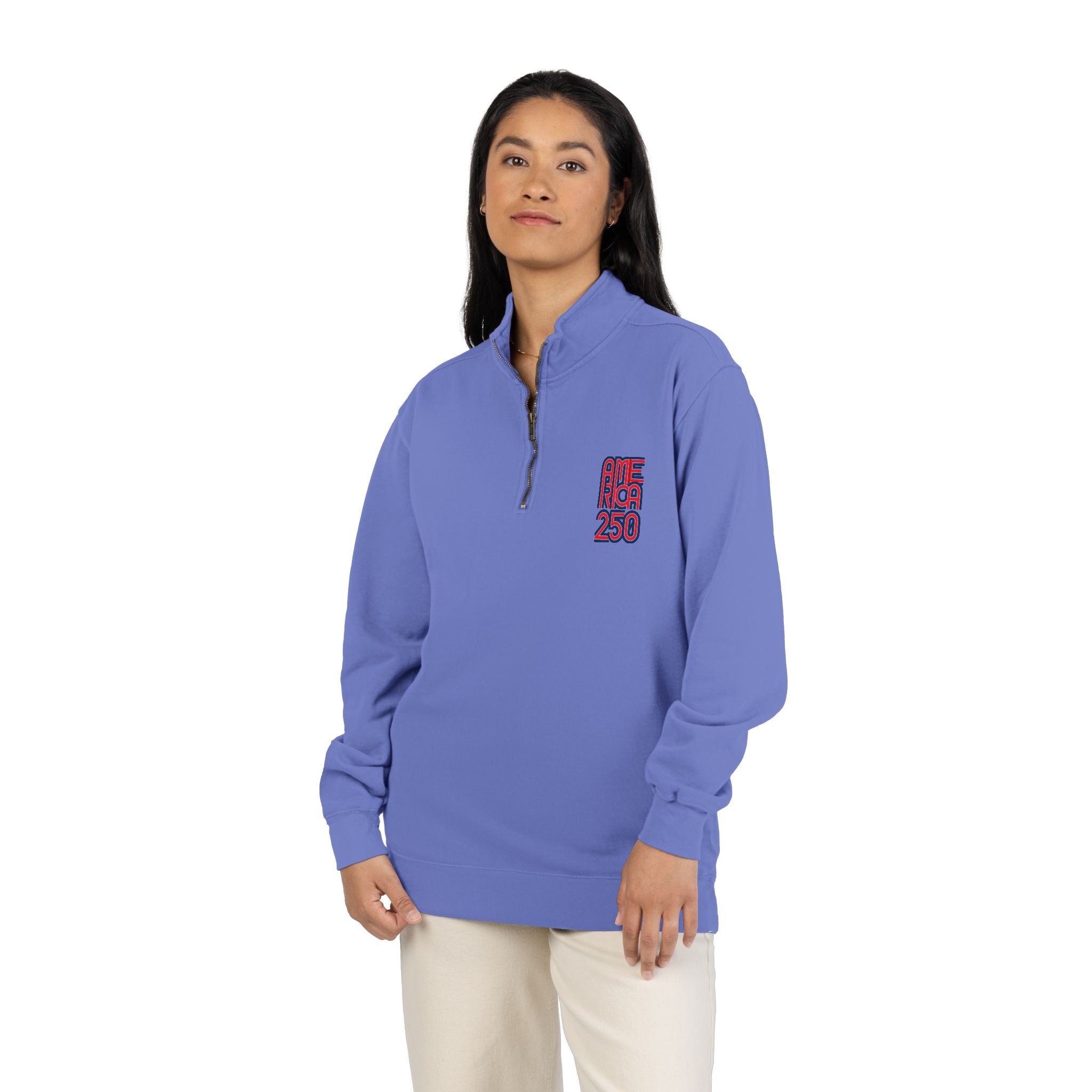 Quarter-Zip Sweatshirt — American Flag '250' Chest Logo