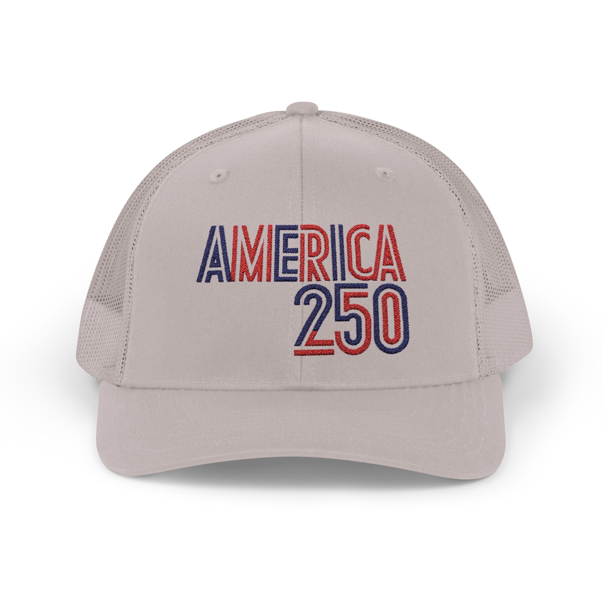 America 250 Snapback Cap | Patriotic USA Flag Text Trucker Hat