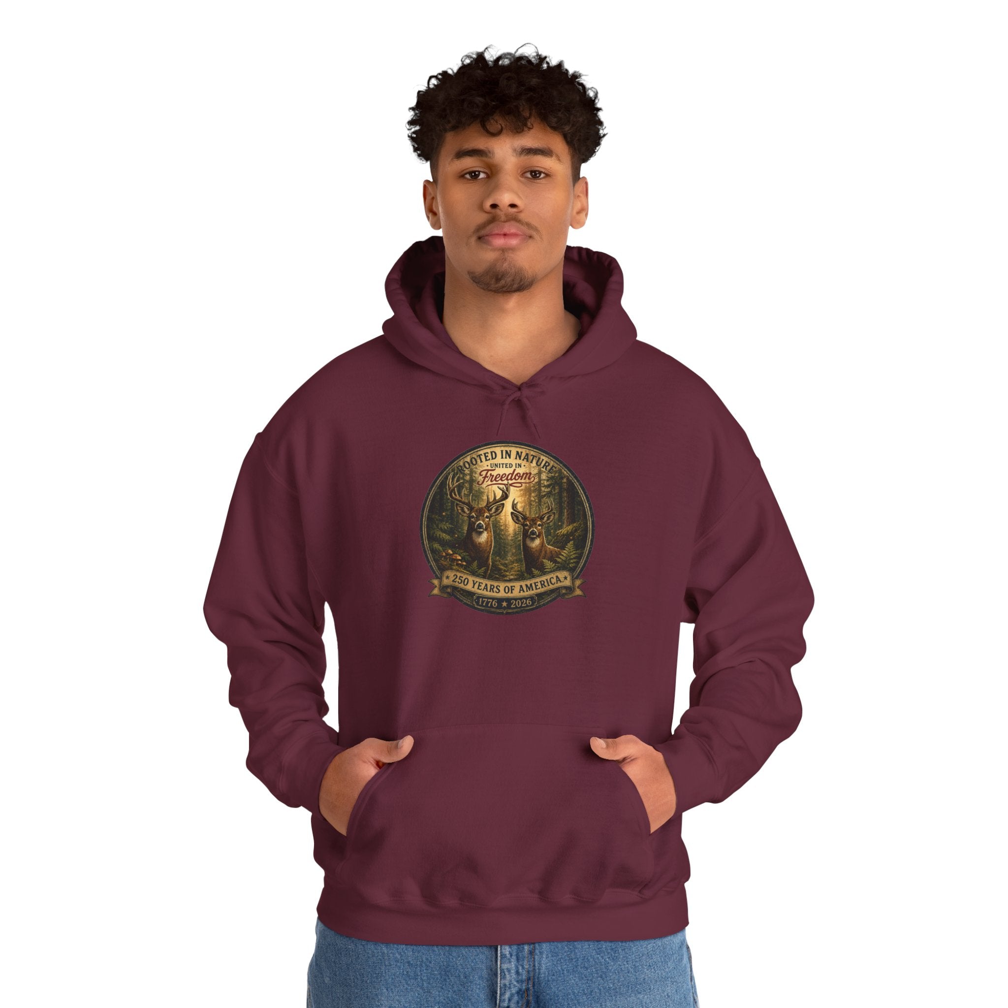 oryggy - america-250-unisex-heavy-blend™-hooded-sweatshirt-rooted-in-nature - Vintage Patriotic Apparel