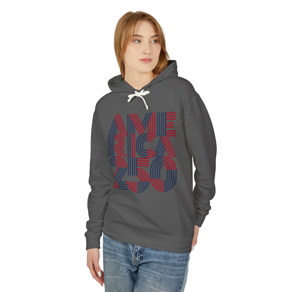 America 250 Hoodie — Retro Red & Blue Patriotic Anniversary Pullover
