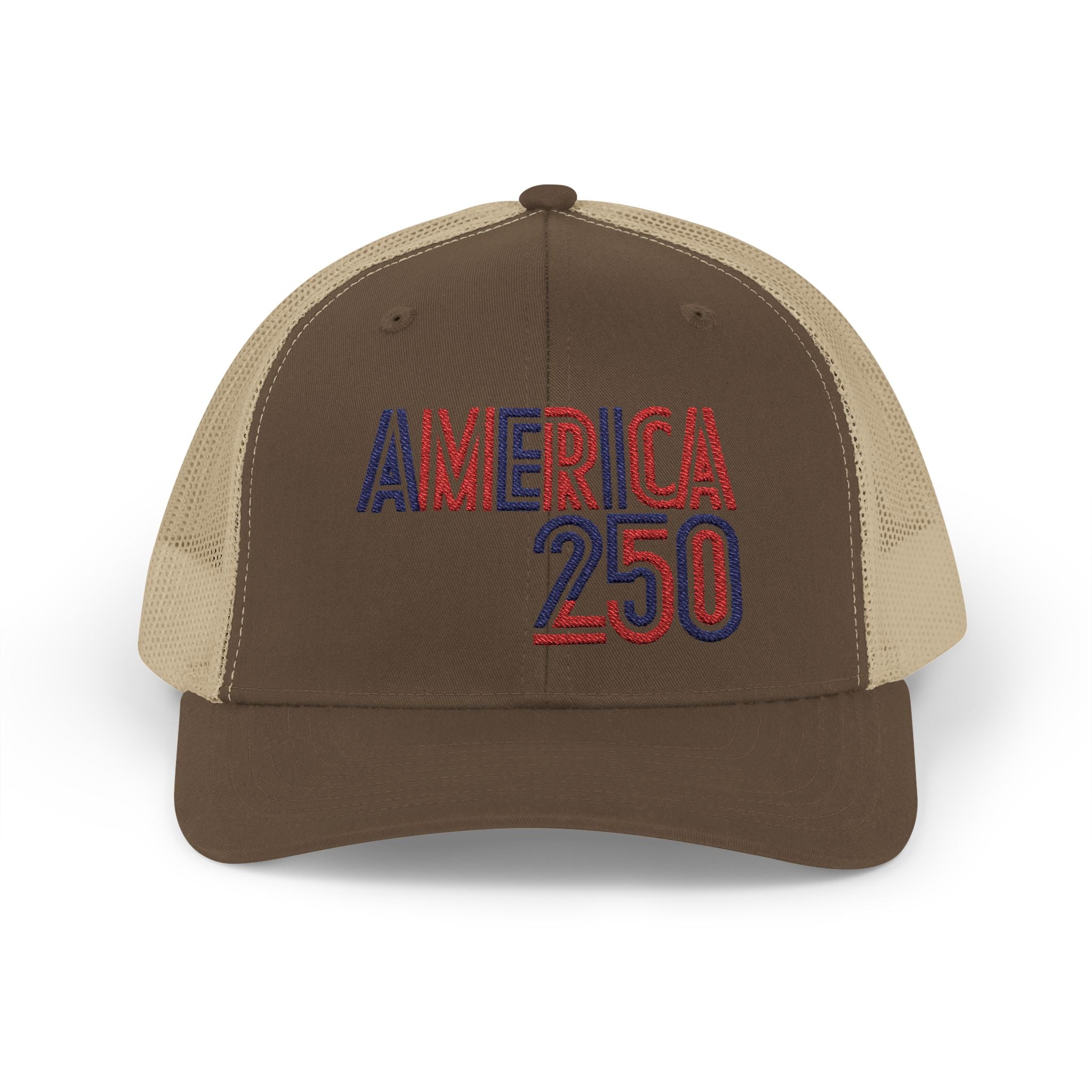 America 250 Snapback Cap | Patriotic USA Flag Text Trucker Hat