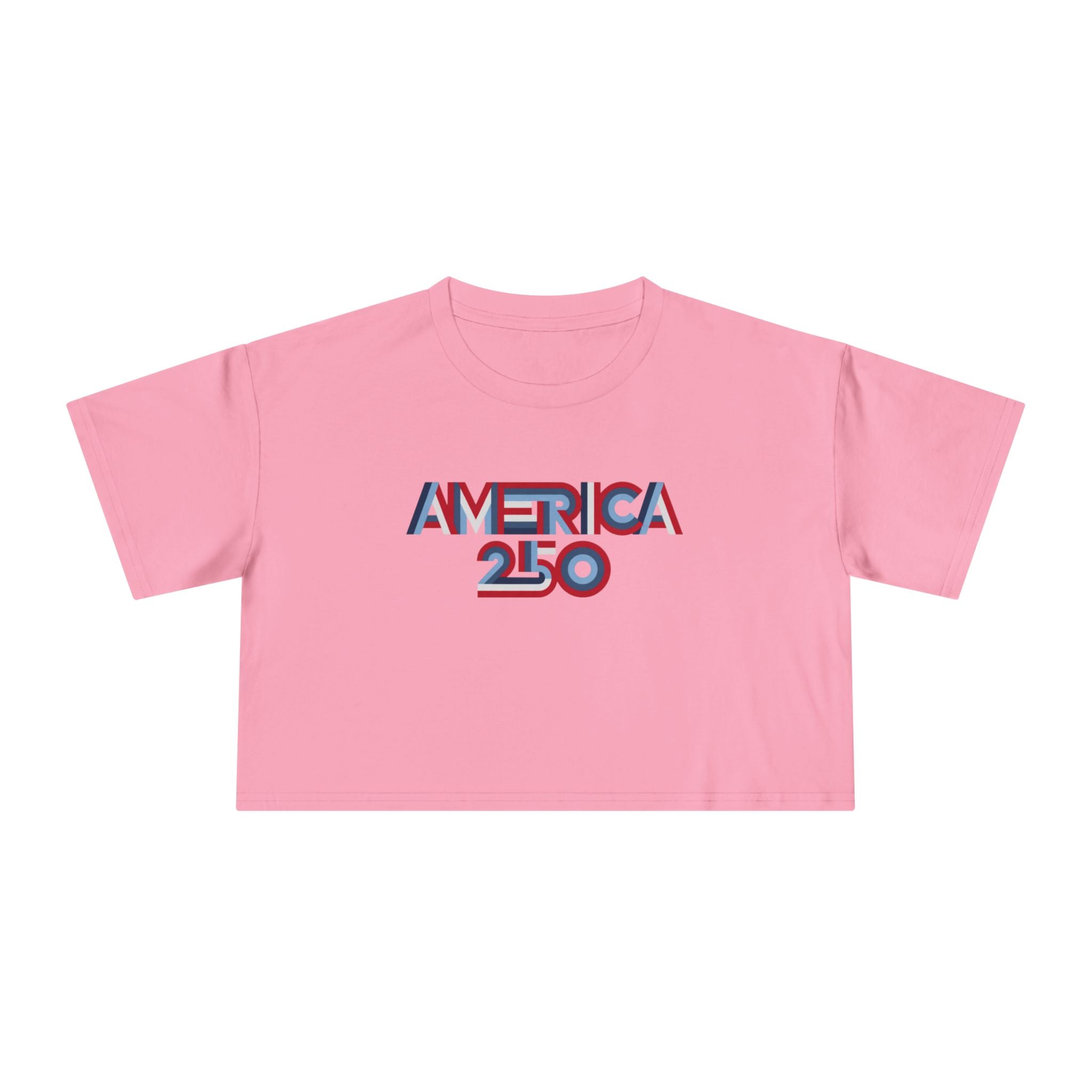 America 250 Crop Tee — Patriotic 3D Red & Blue Graphic