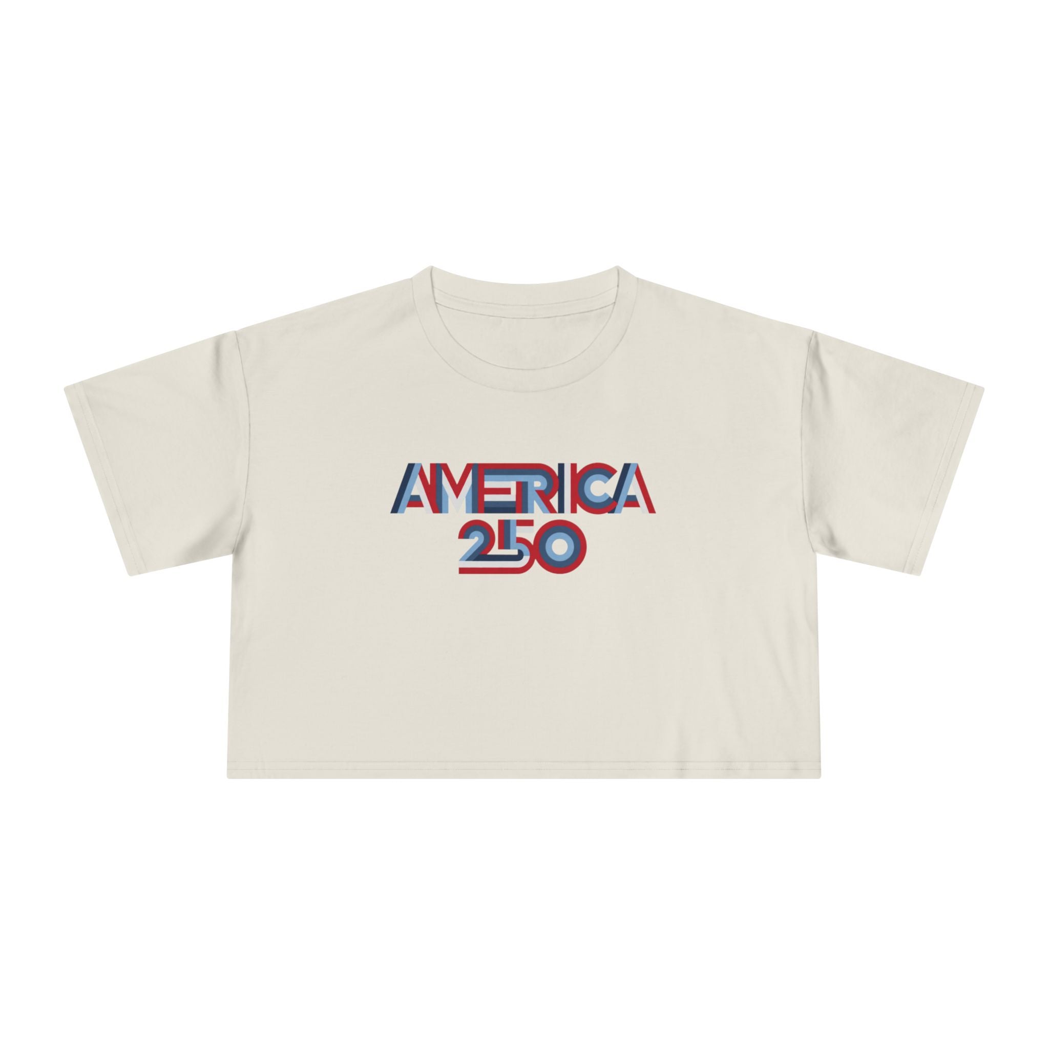 America 250 Crop Tee — Patriotic 3D Red & Blue Graphic