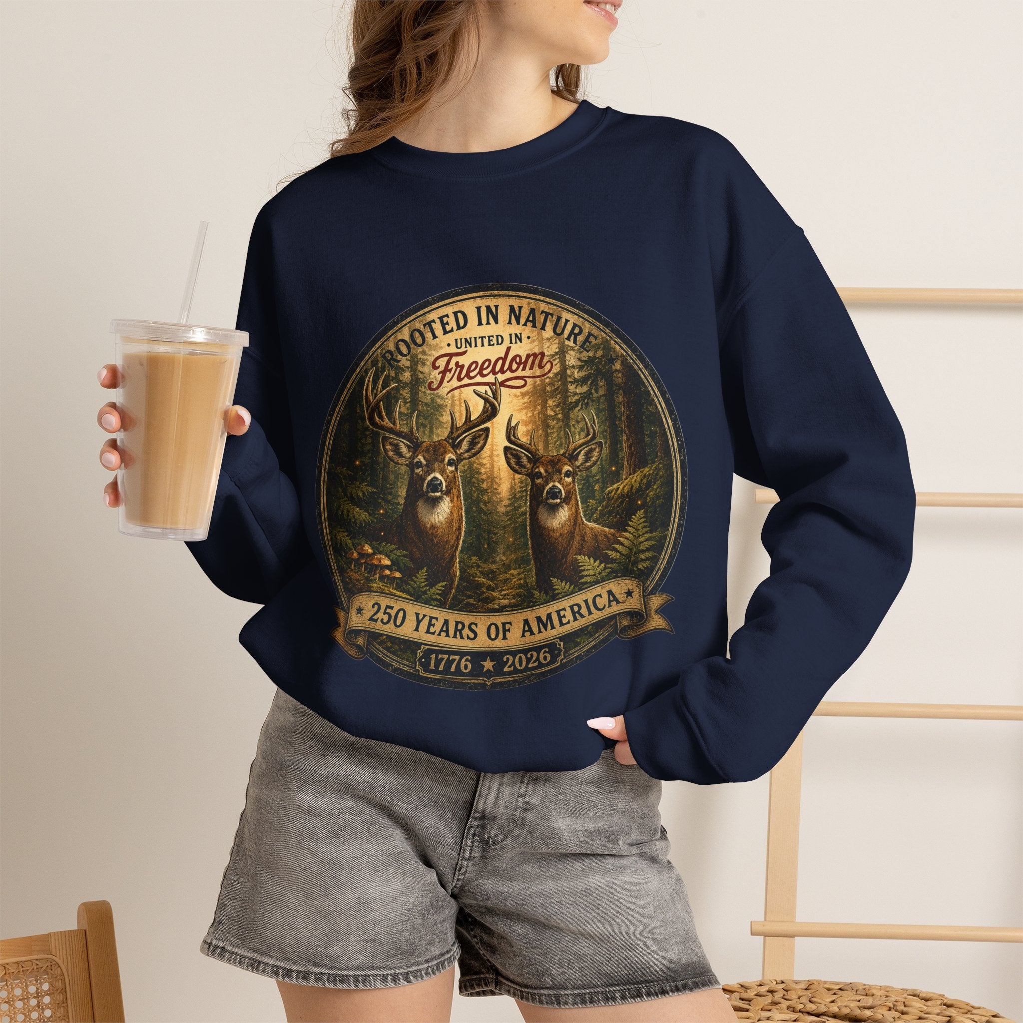 oryggy - america-250-unisex-heavy-blend™-crewneck-sweatshirt-rooted-in-nature - Vintage Patriotic Apparel