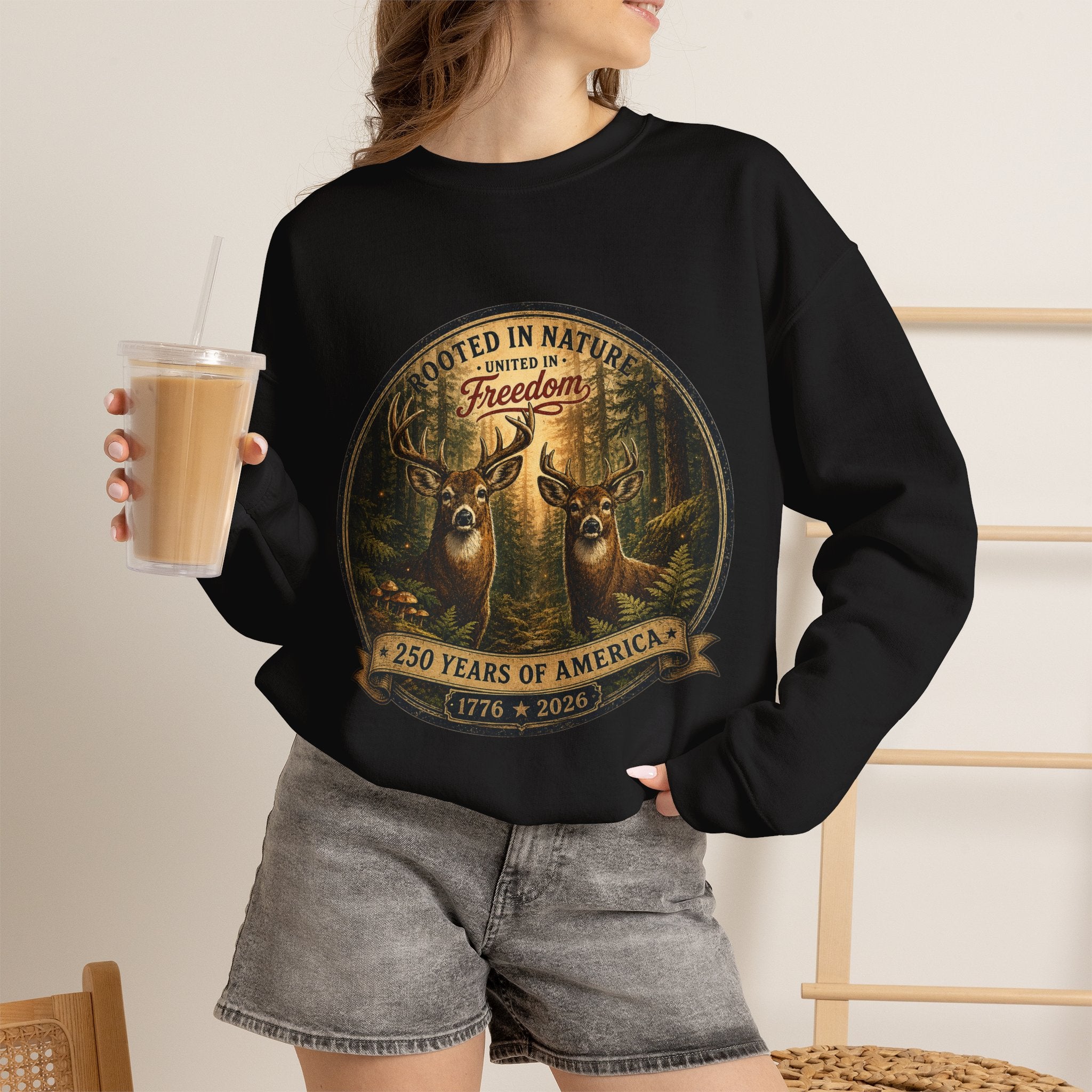 oryggy - america-250-unisex-heavy-blend™-crewneck-sweatshirt-rooted-in-nature - Vintage Patriotic Apparel