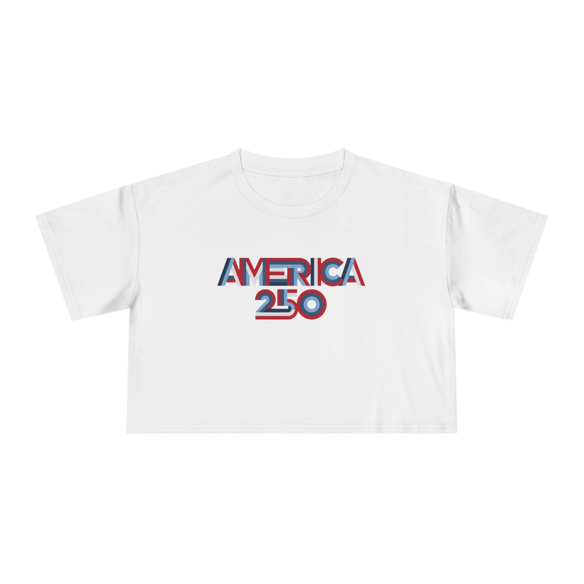 America 250 Crop Tee — Patriotic 3D Red & Blue Graphic