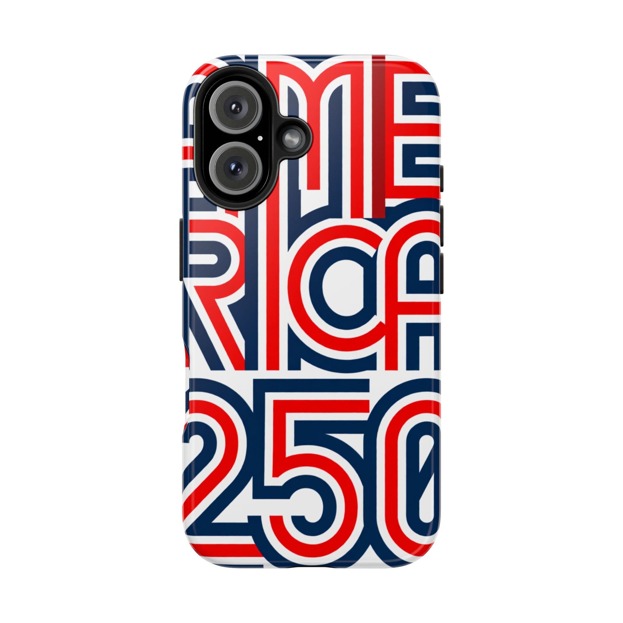 Patriotic 'America 250' Tough Phone Case – Red, White & Blue Retro Typography