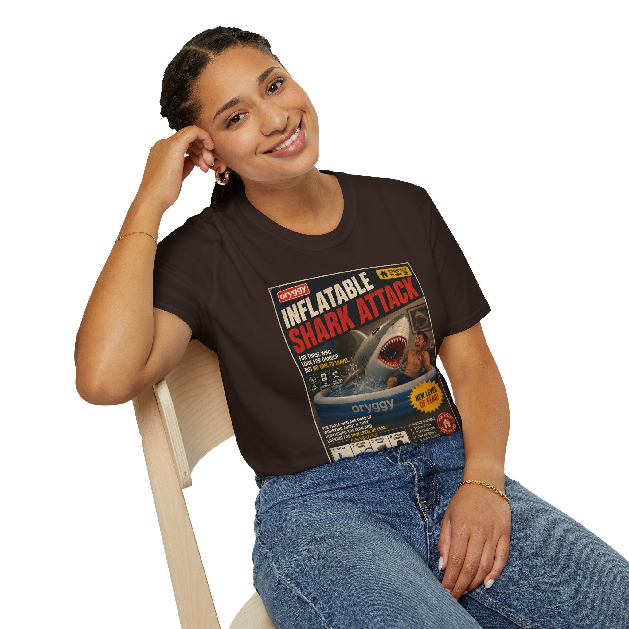 oryggy Originals Inflatable Shark Attack Vintage Poster T-Shirt — Retro Beach & Surf Graphic Tee