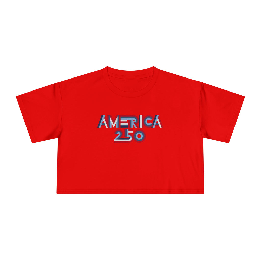 America 250 Crop Tee — Patriotic 3D Red & Blue Graphic