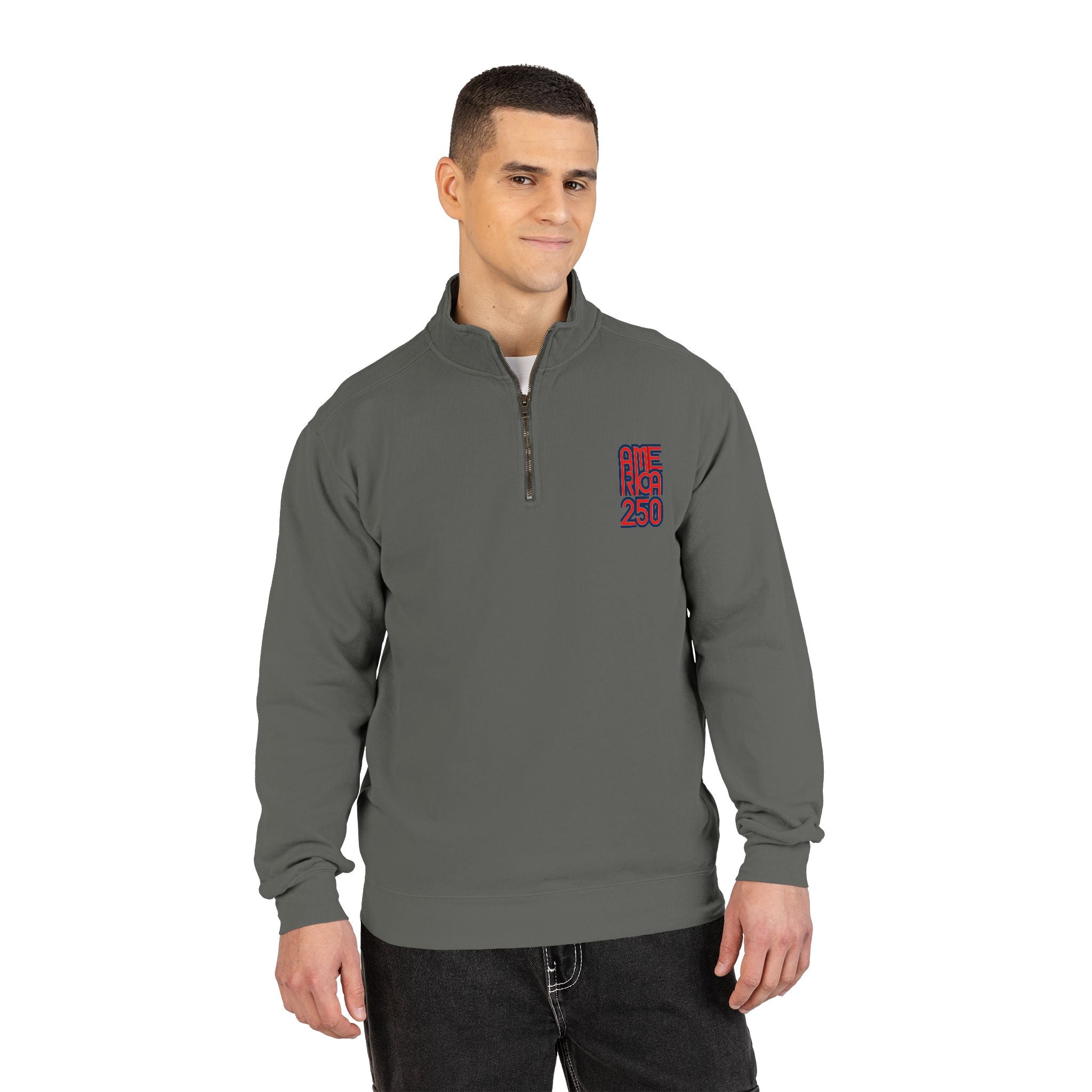 Quarter-Zip Sweatshirt — American Flag '250' Chest Logo
