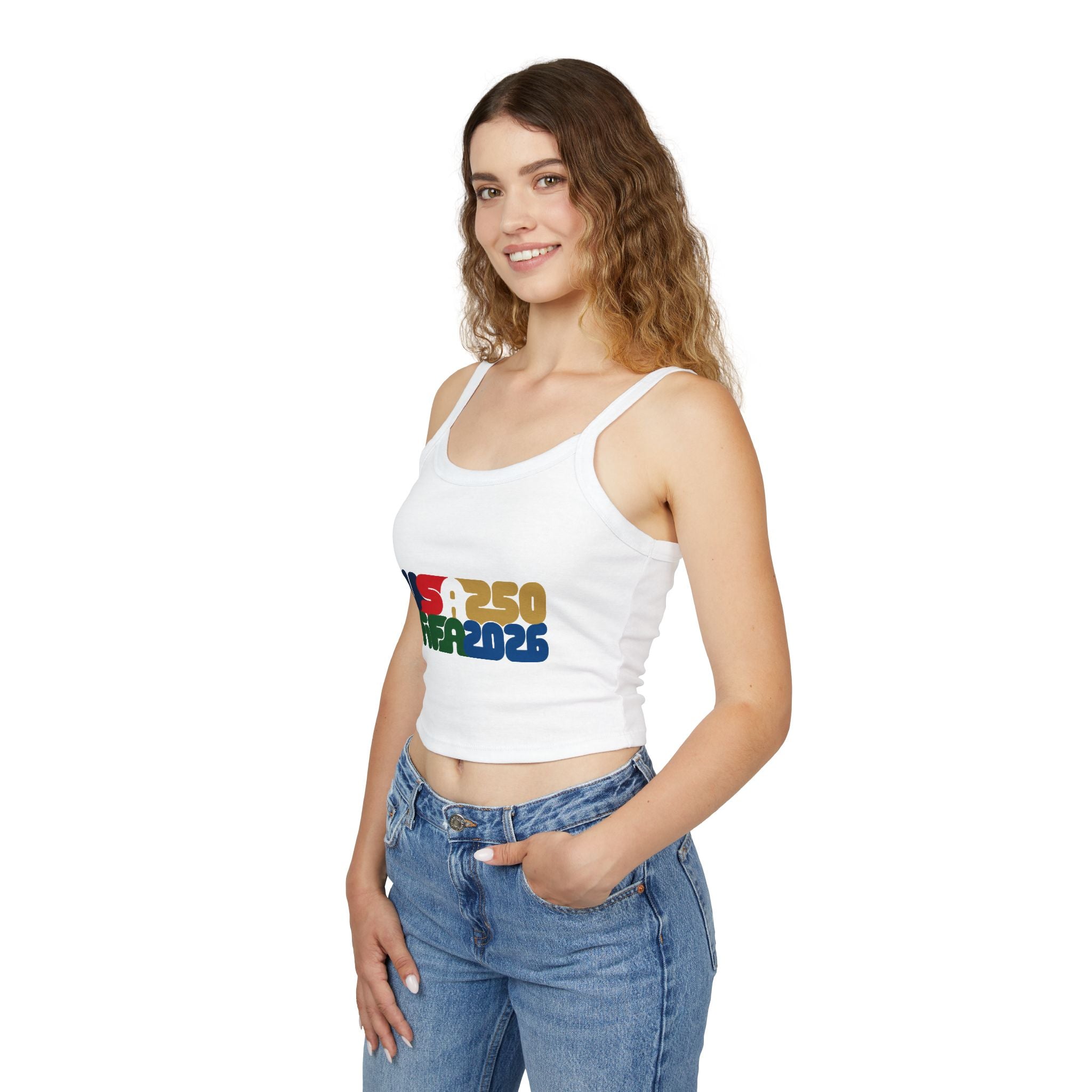 America 250 x FIFA World Cup 2026 Crop Tank Top — Retro Patriotic USA 250 Celebration Spaghetti Strap - Oryggy