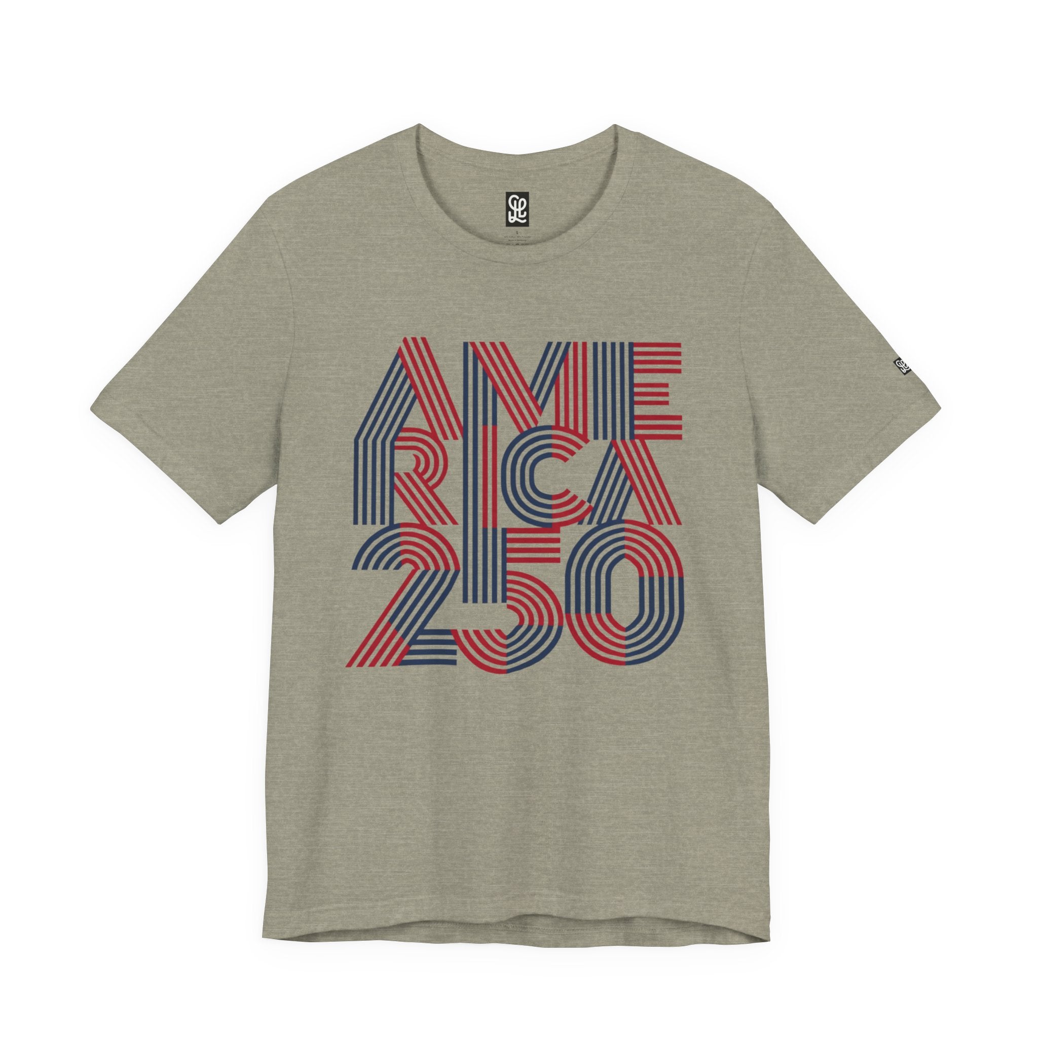 America 250 Tee | Patriotic Red Blue Striped Typography