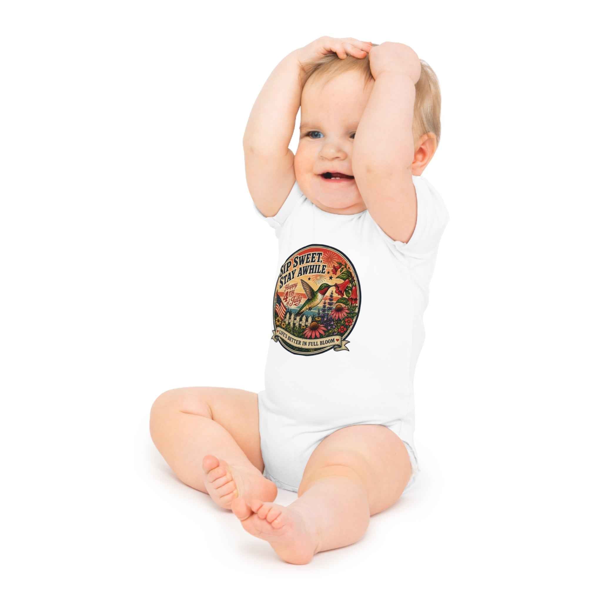 America 250 Baby Bodysuit — Retro Red & Blue Independence Day Onesie