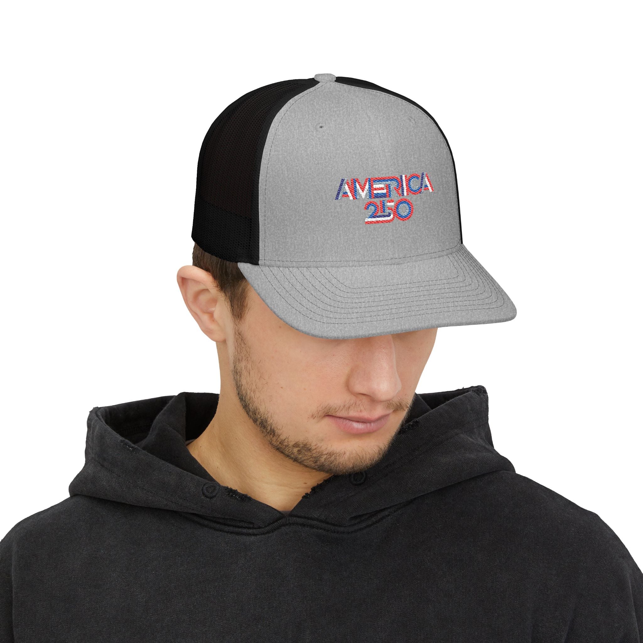 America 250 Trucker Cap — Patriotic Snapback Mesh Hat for 250th Anniversary