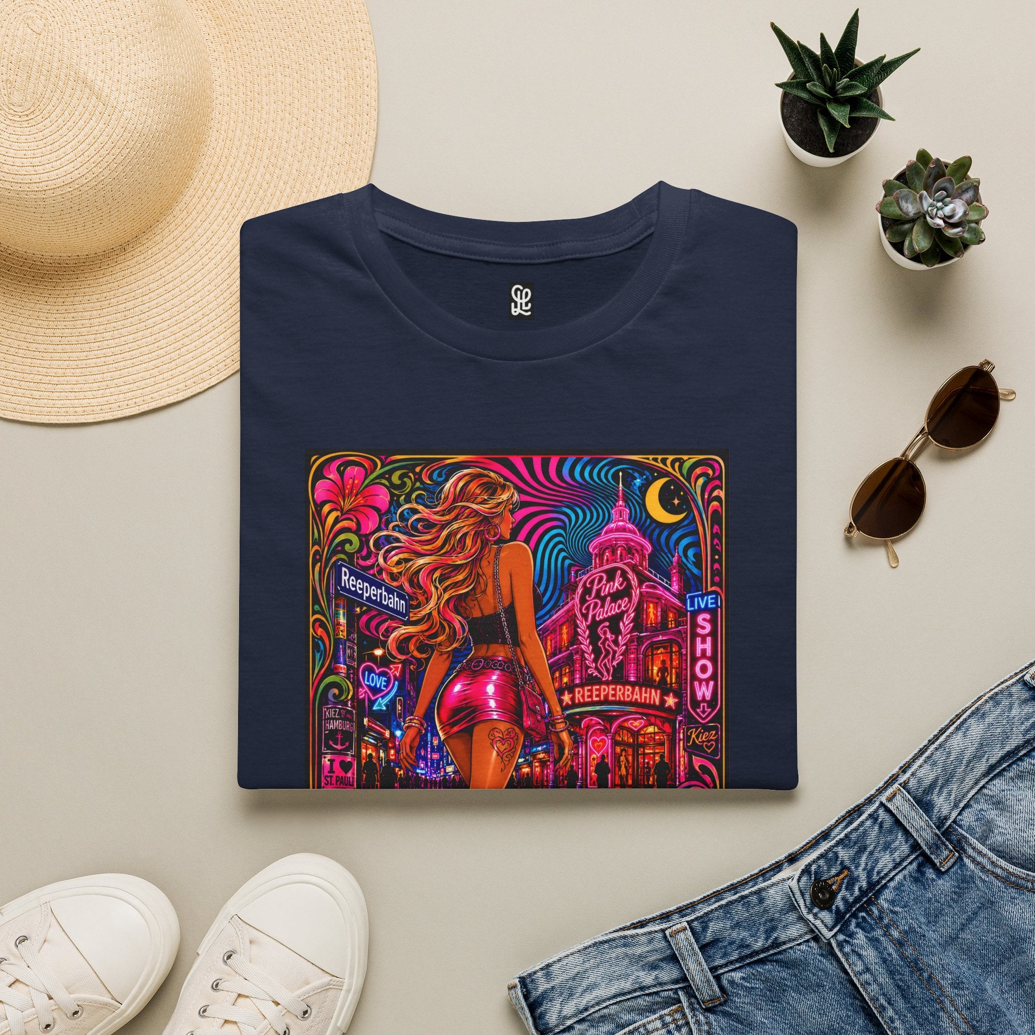 oryggy Originals Summer line Vintage Neon Strip Poster T-Shirt — Saint Pauli Nightlife Graphic Tee