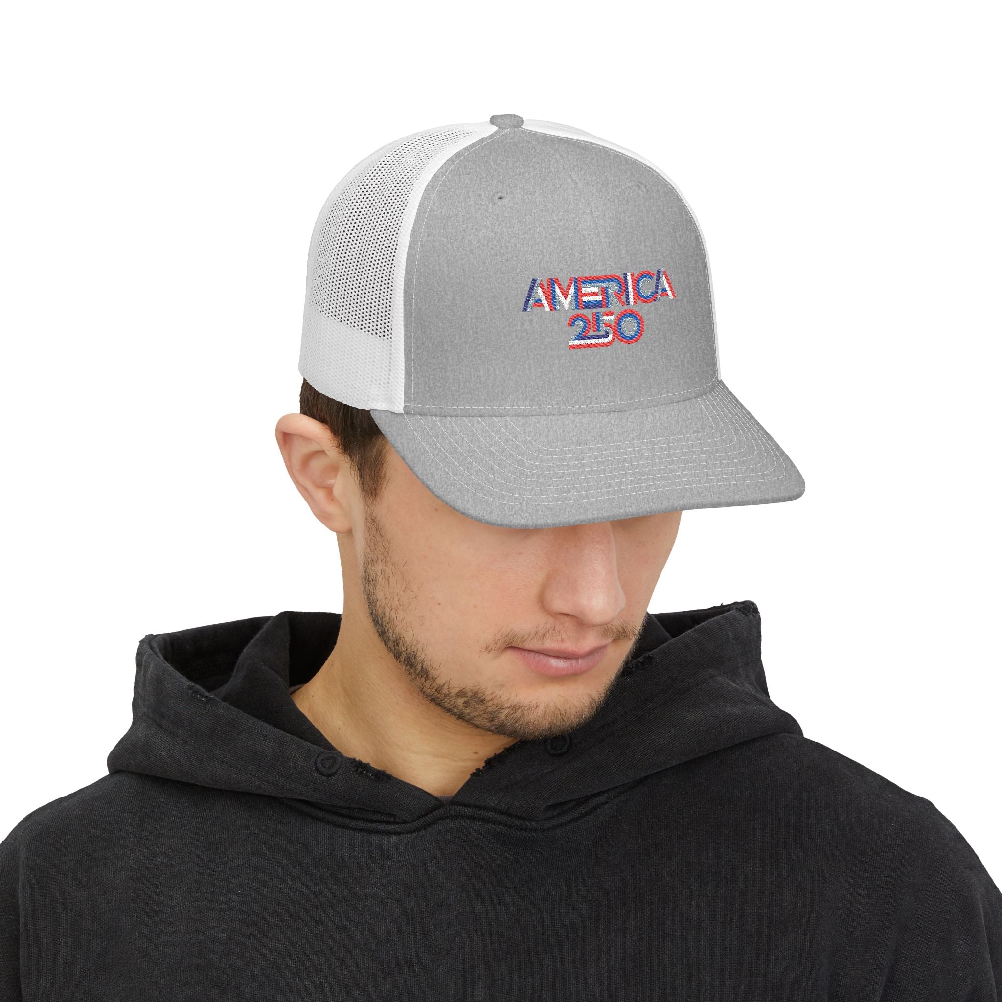 America 250 Trucker Cap — Patriotic Snapback Mesh Hat for 250th Anniversary