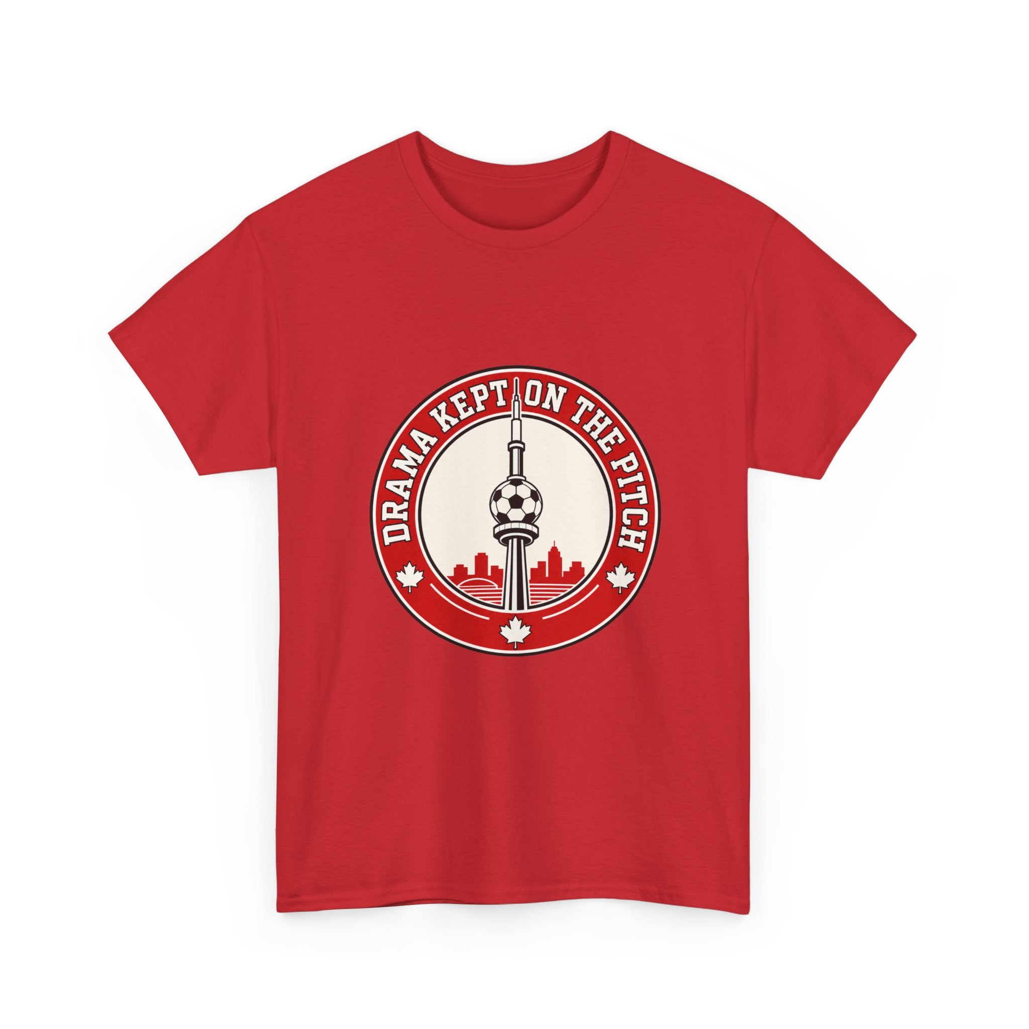 Solid red variant of oryggy Canada Soccer retro t-shirt, casual summer lifestyle cotton tee with a comfortable tubular knit structure.