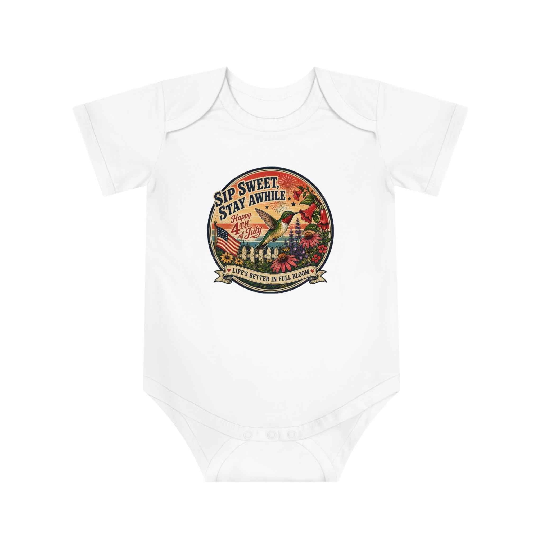 America 250 Baby Bodysuit — Retro Red & Blue Independence Day Onesie