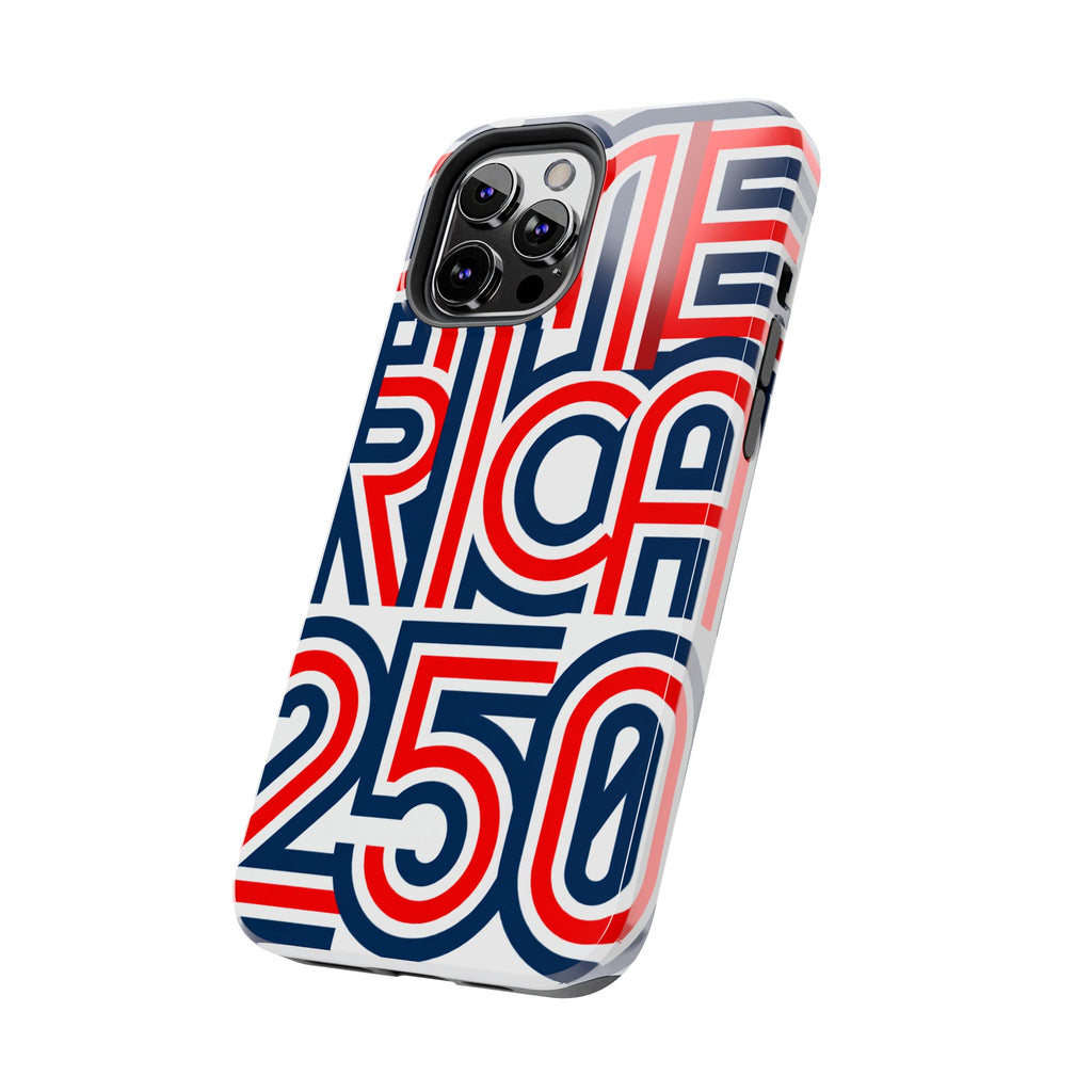 Patriotic 'America 250' Tough Phone Case – Red, White & Blue Retro Typography