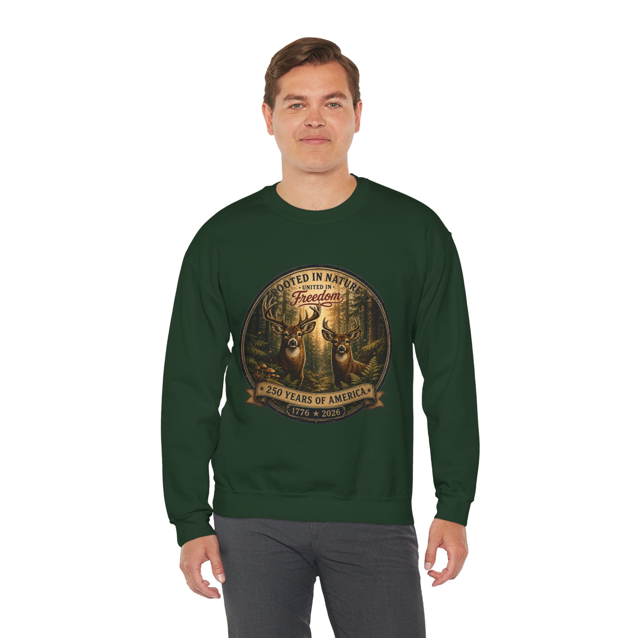 oryggy - america-250-unisex-heavy-blend™-crewneck-sweatshirt-rooted-in-nature - Vintage Patriotic Apparel
