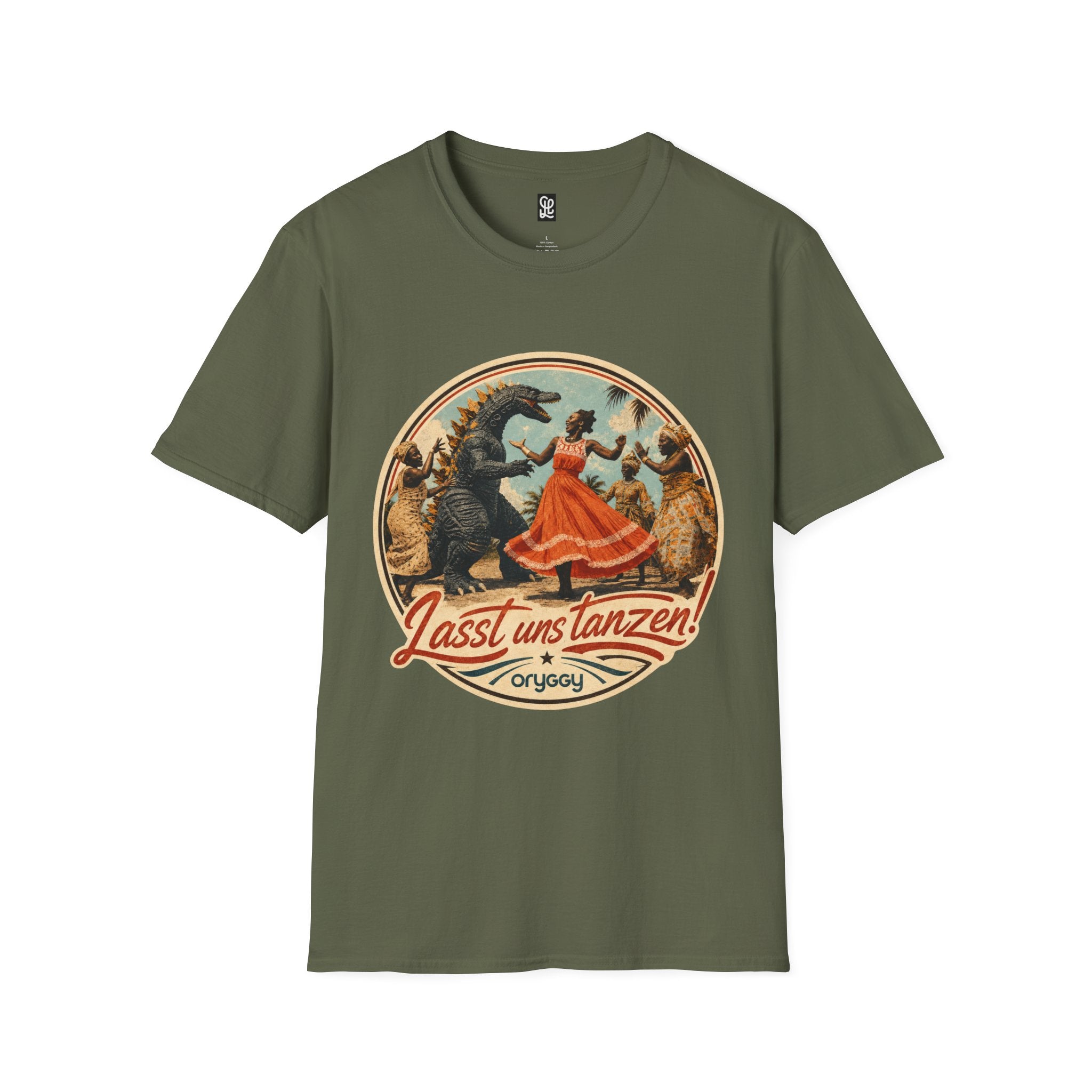 oryggy Originals Summer line Retro Dance Godzilla T-Shirt — Vintage 'Lasst uns tanzen' Graphic