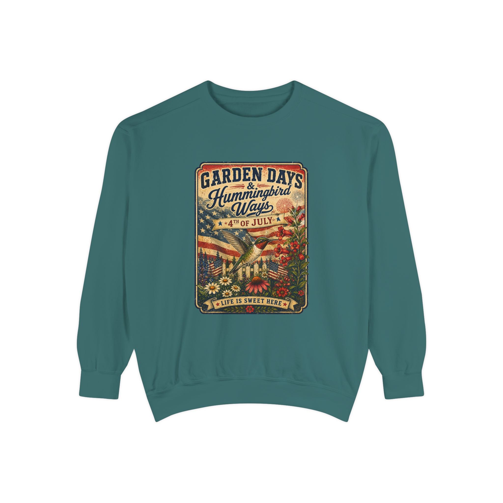 oryggy - america-250-garden-days-summer-sweatshirt-sweet-summer-wings-vintage-floral-4th-of-july-crewneck - Vintage Patriotic Apparel