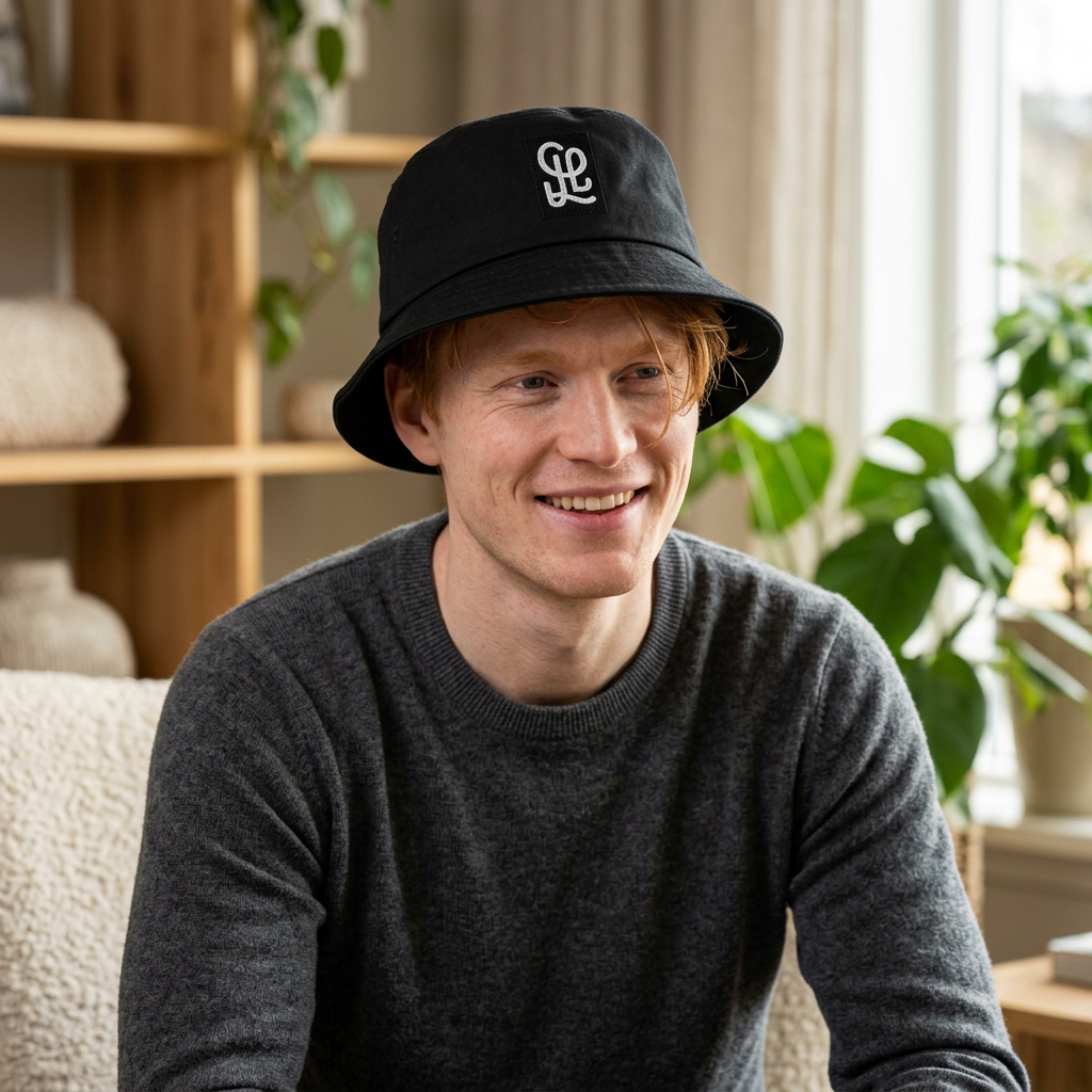Embroidered Monogram Bucket Hat — Minimal Script Logo Casual Sun Hat