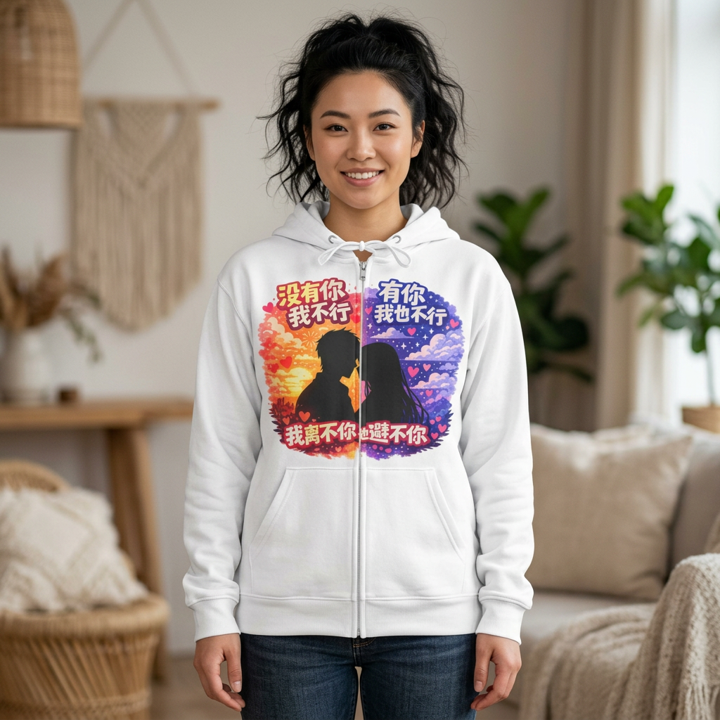 Silhouette Heart Zip Hoodie — 双向守护 (I Won’t Leave You) Graphic