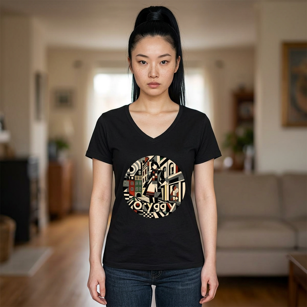oryggy Originals Summer line Women’s V‑Neck Graphic Tee — Strasbourg Retro Illustration