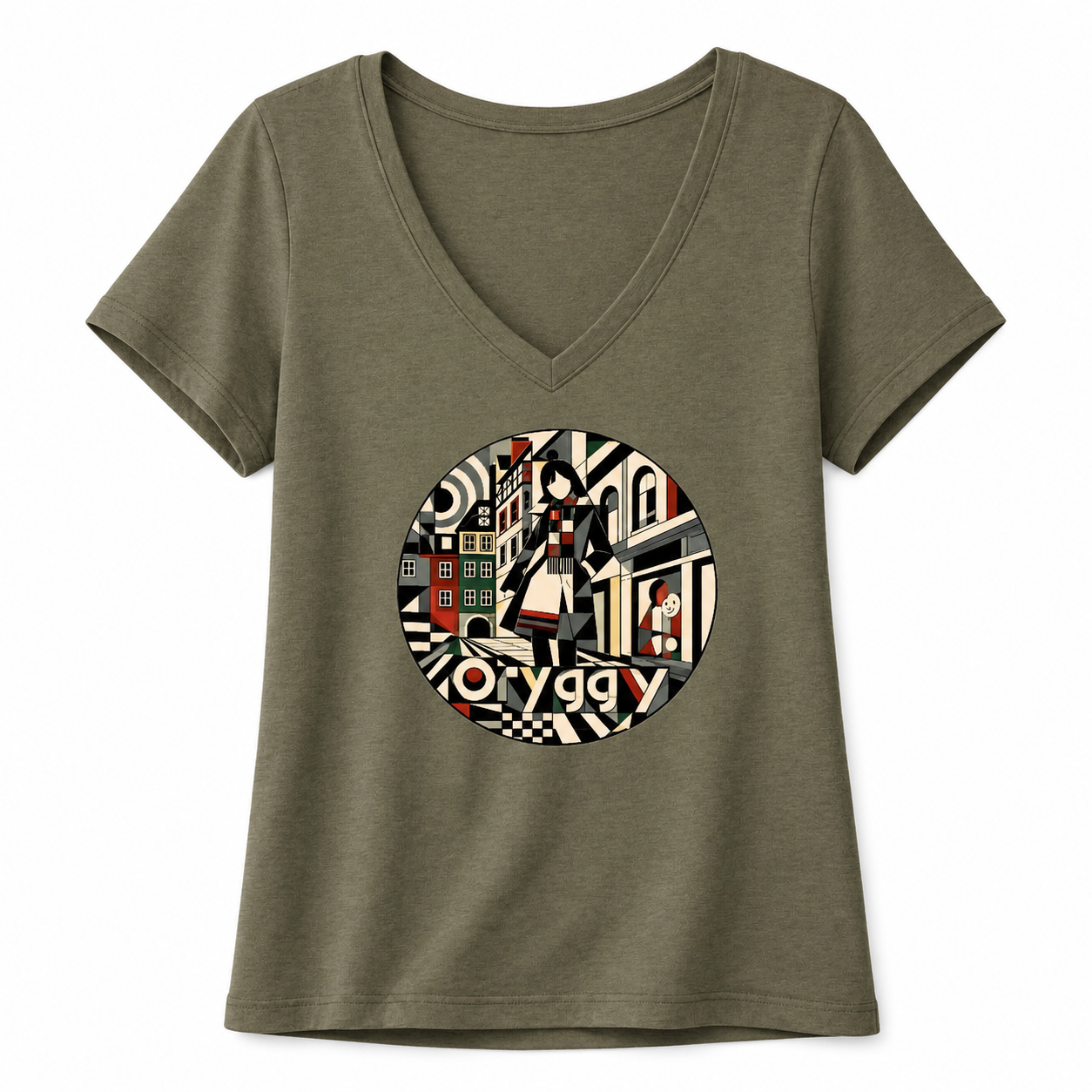 oryggy Originals Summer line Women’s V‑Neck Graphic Tee — Strasbourg Retro Illustration