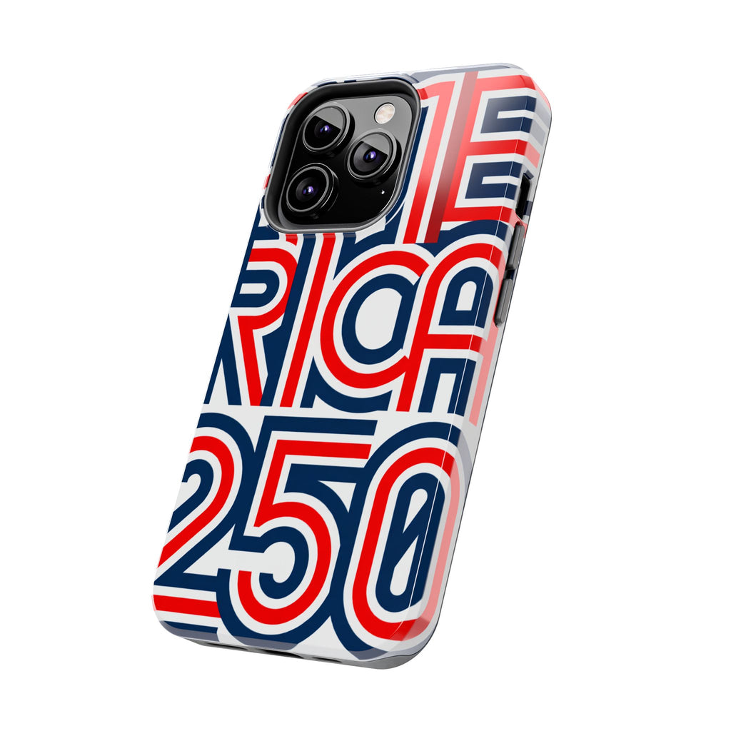 Patriotic 'America 250' Tough Phone Case – Red, White & Blue Retro Typography