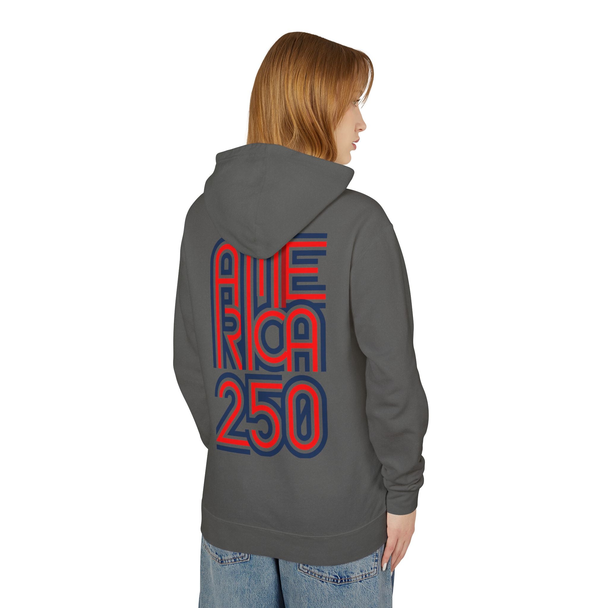 America 250 Hoodie — Retro Red & Blue Patriotic Anniversary Pullover