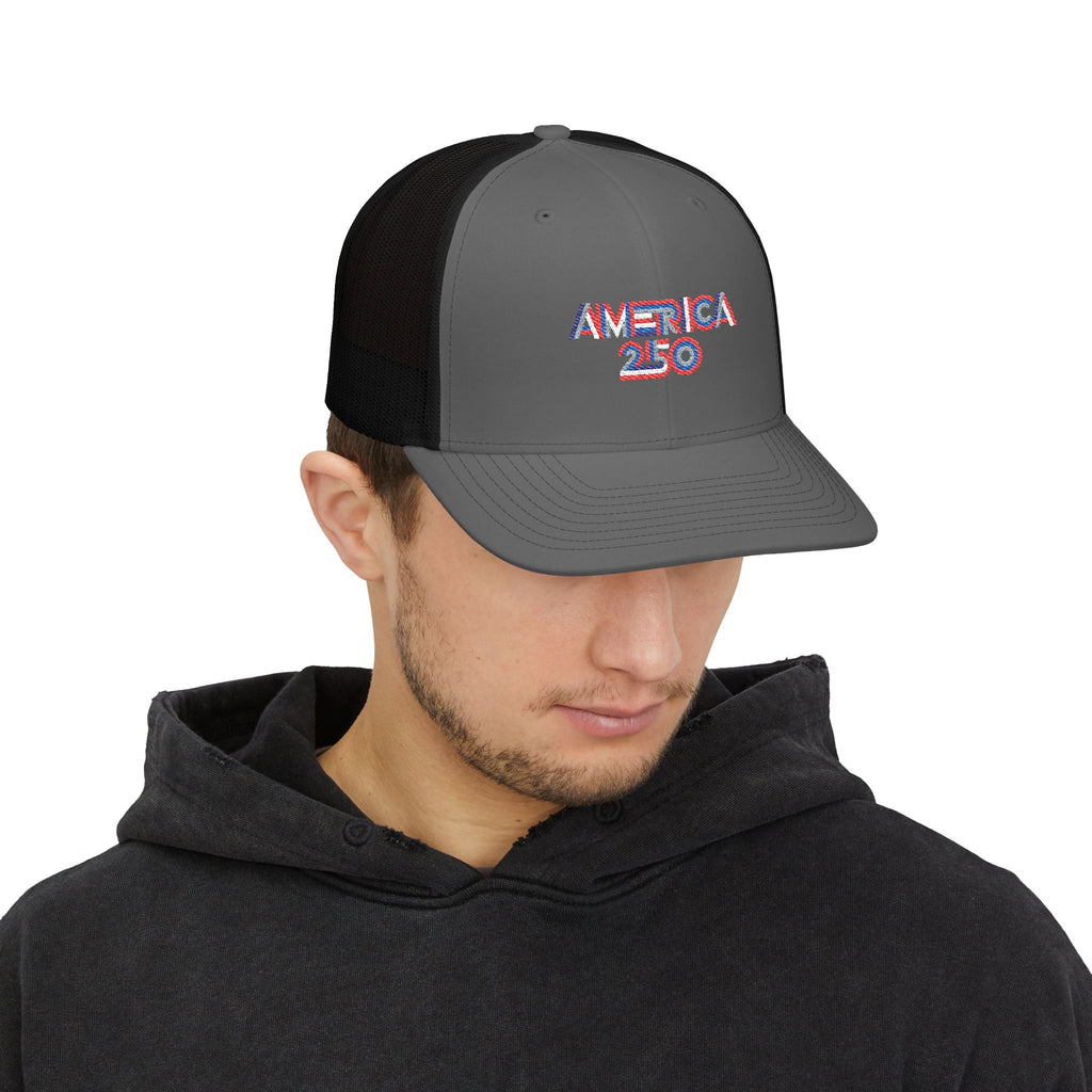 America 250 Trucker Cap — Patriotic Snapback Mesh Hat for 250th Anniversary